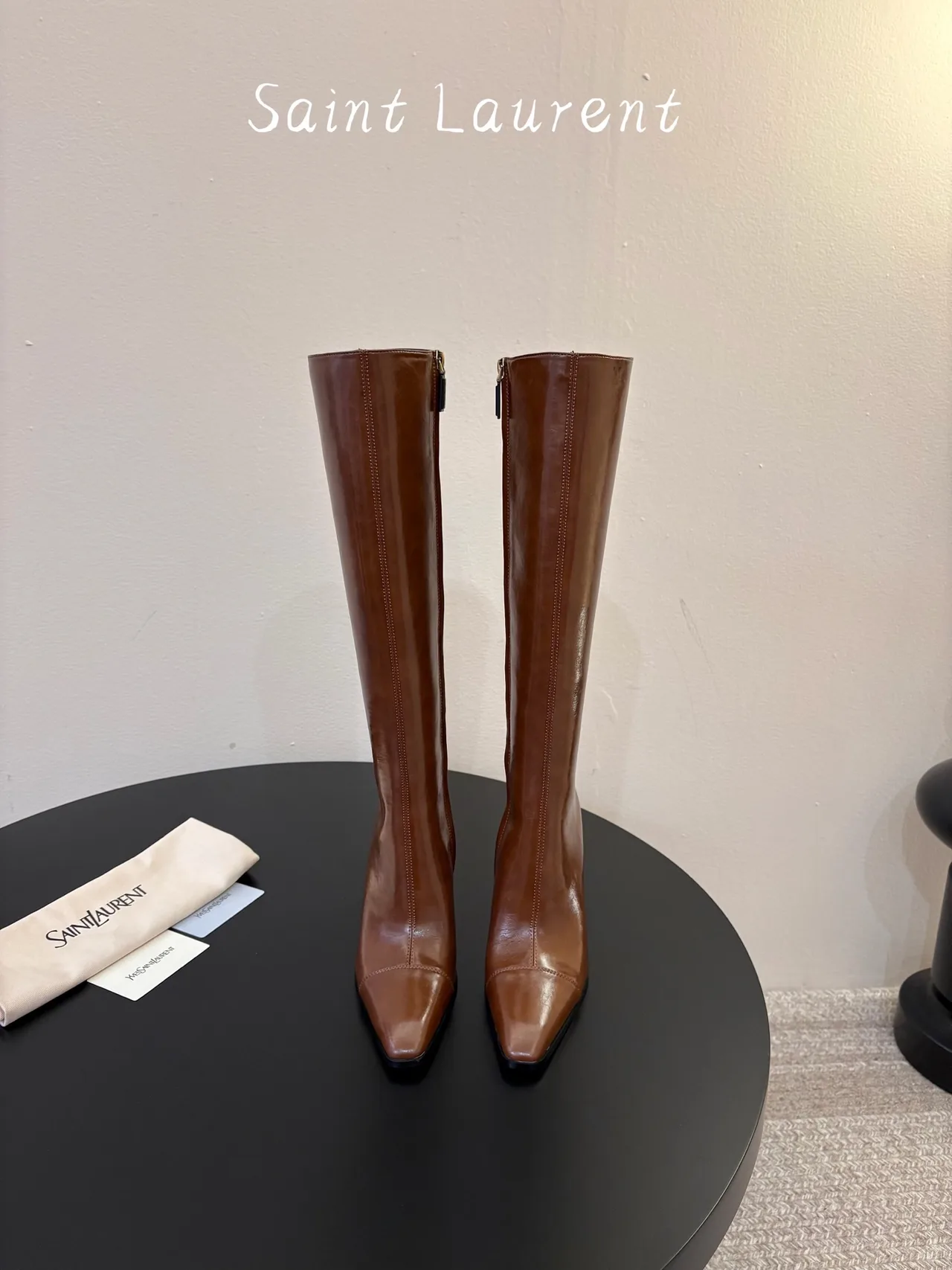 Saint Laurent Cowhide Sheepskin Knee-High Boots in Brown · view 1