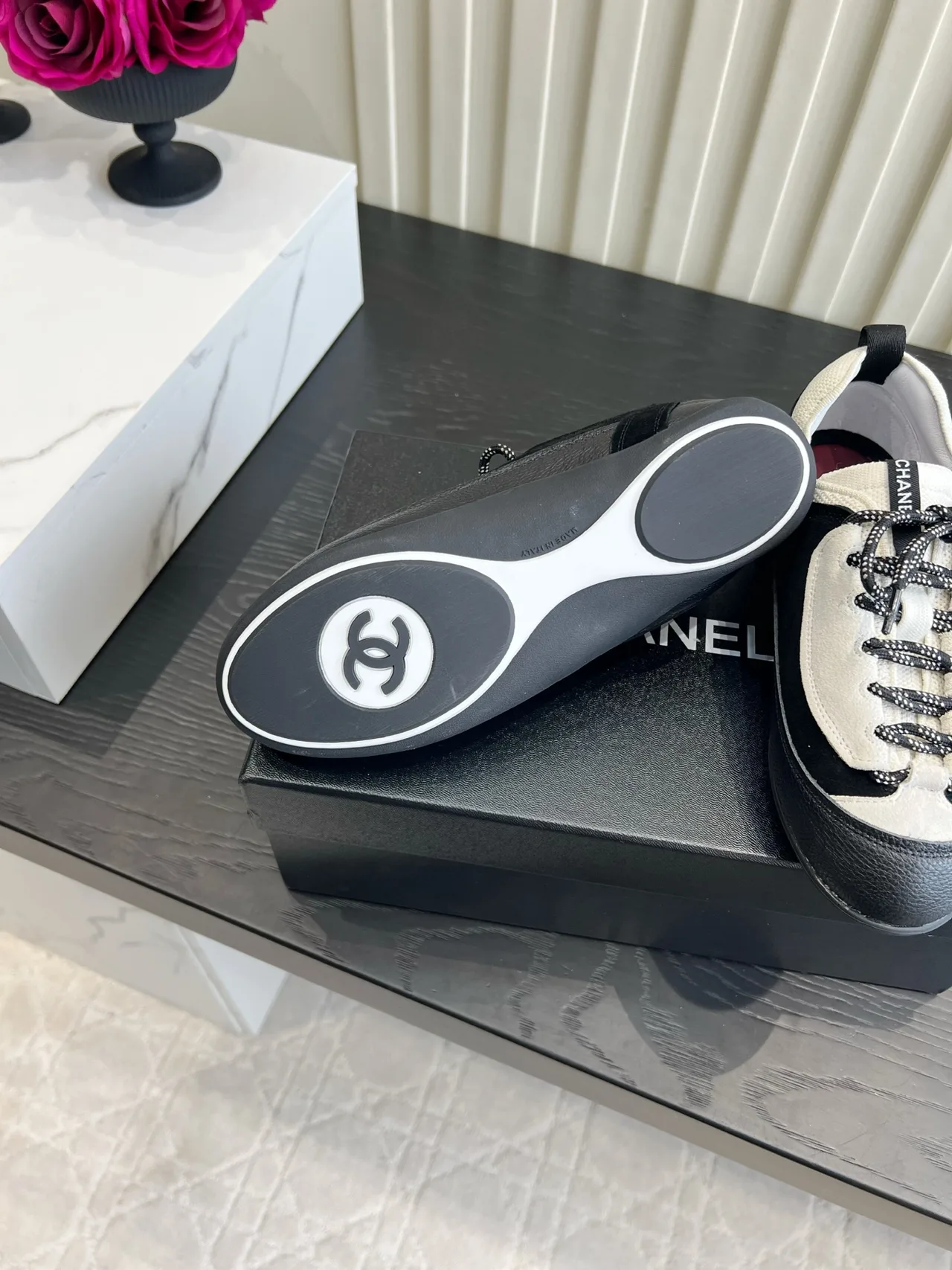 Chanel Cowhide Smooth Sneakers in Black · view 6