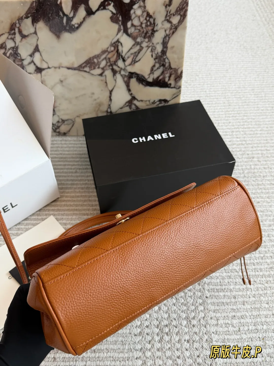 Chanel 26S Quilted Cowhide Baguette Bag in Tan · view 7