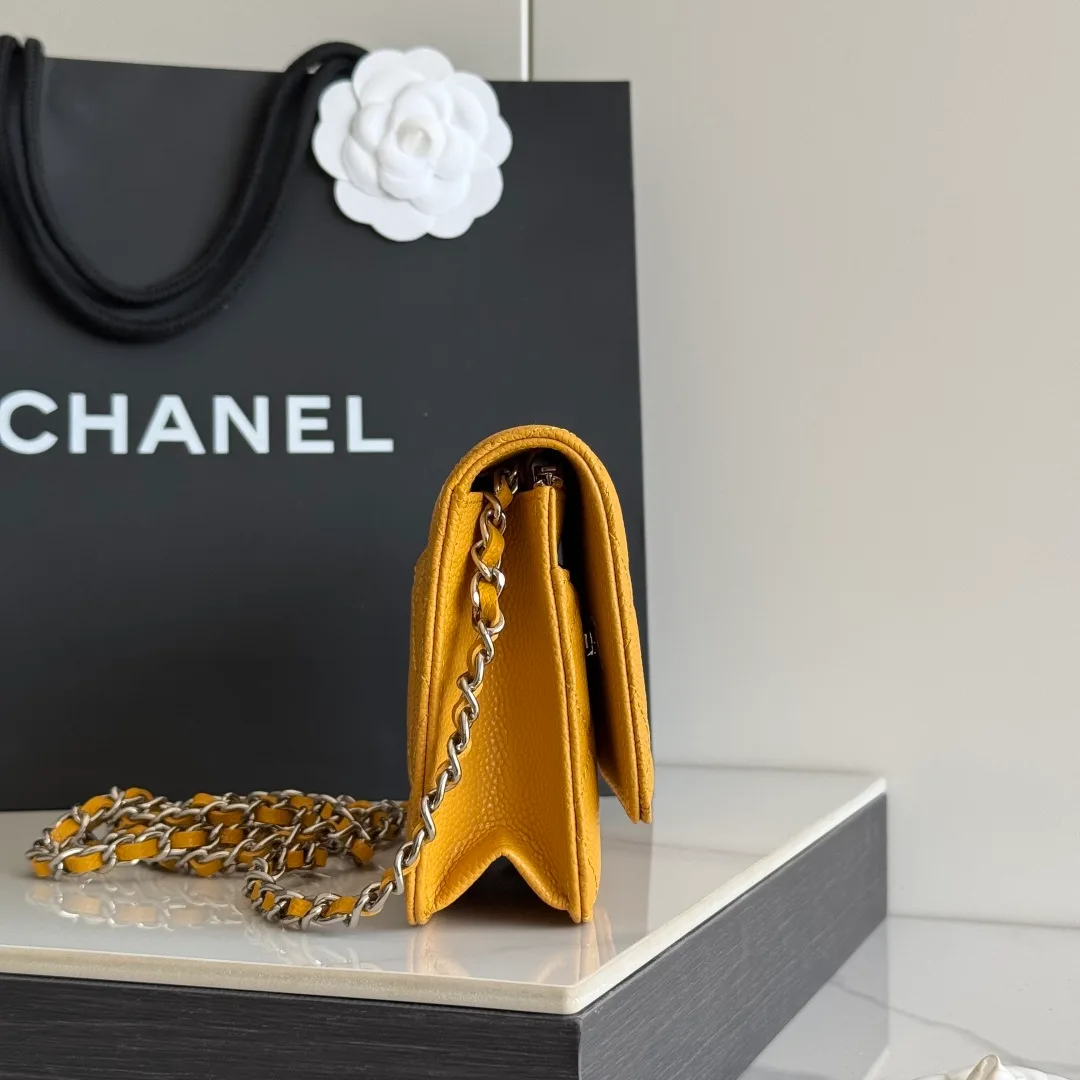 Chanel Calfskin Quilted Clutch in Yellow · view 4