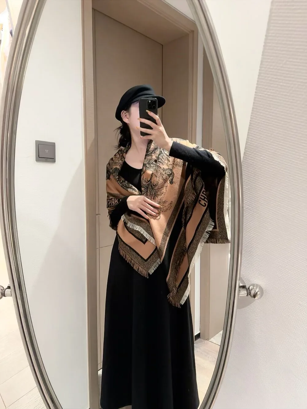 Dior Toile Square Scarf in Brown / White · view 3