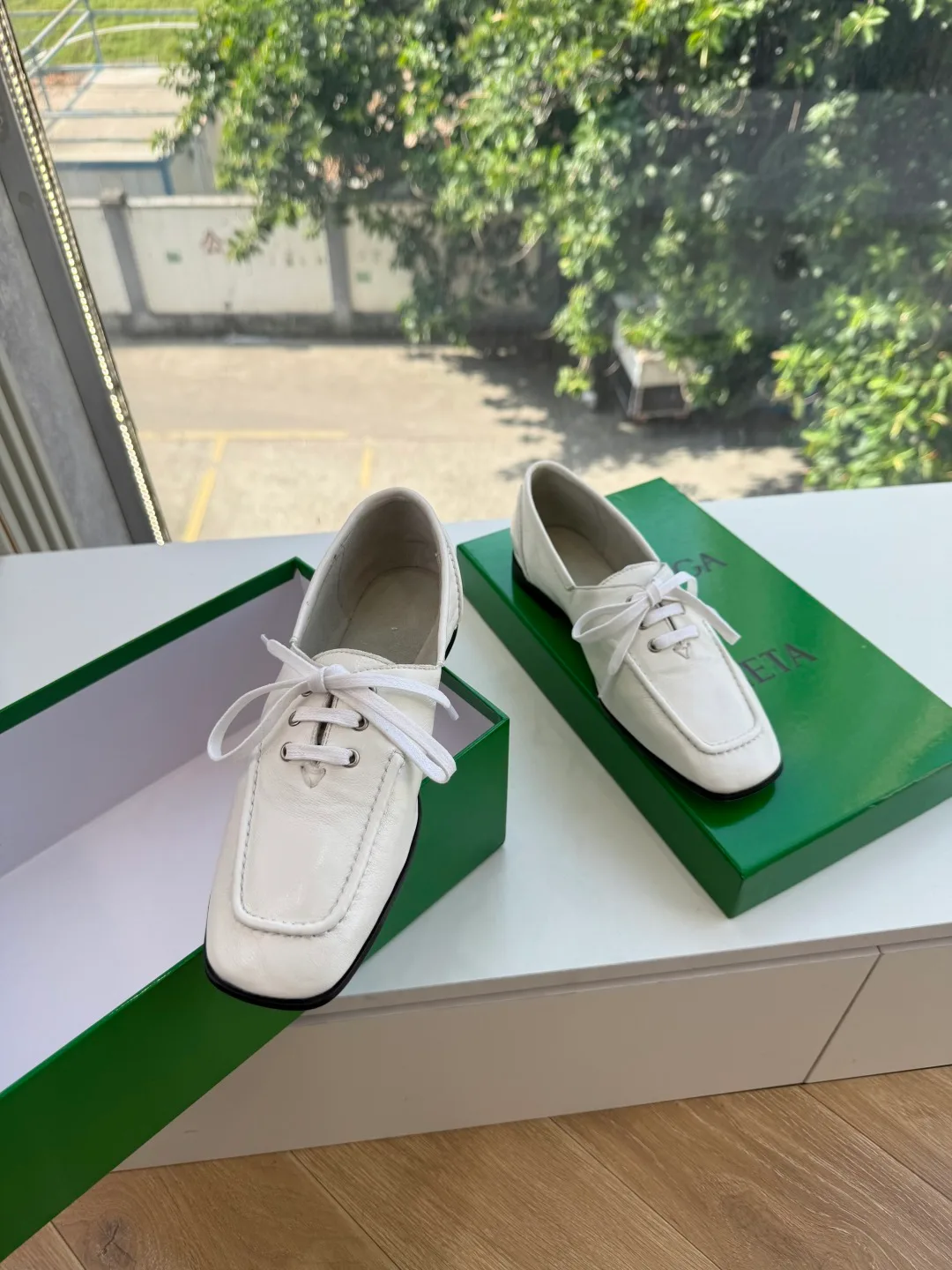 Bottega Veneta Cowhide Boat Shoes in White · view 3
