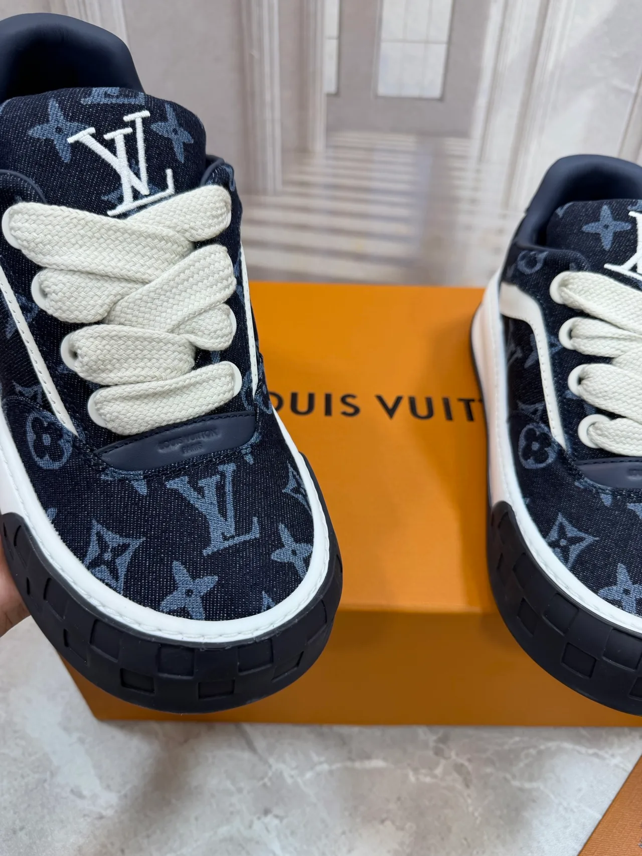 Louis Vuitton Leather Monogram Low-Top Sneakers in Blue · view 7