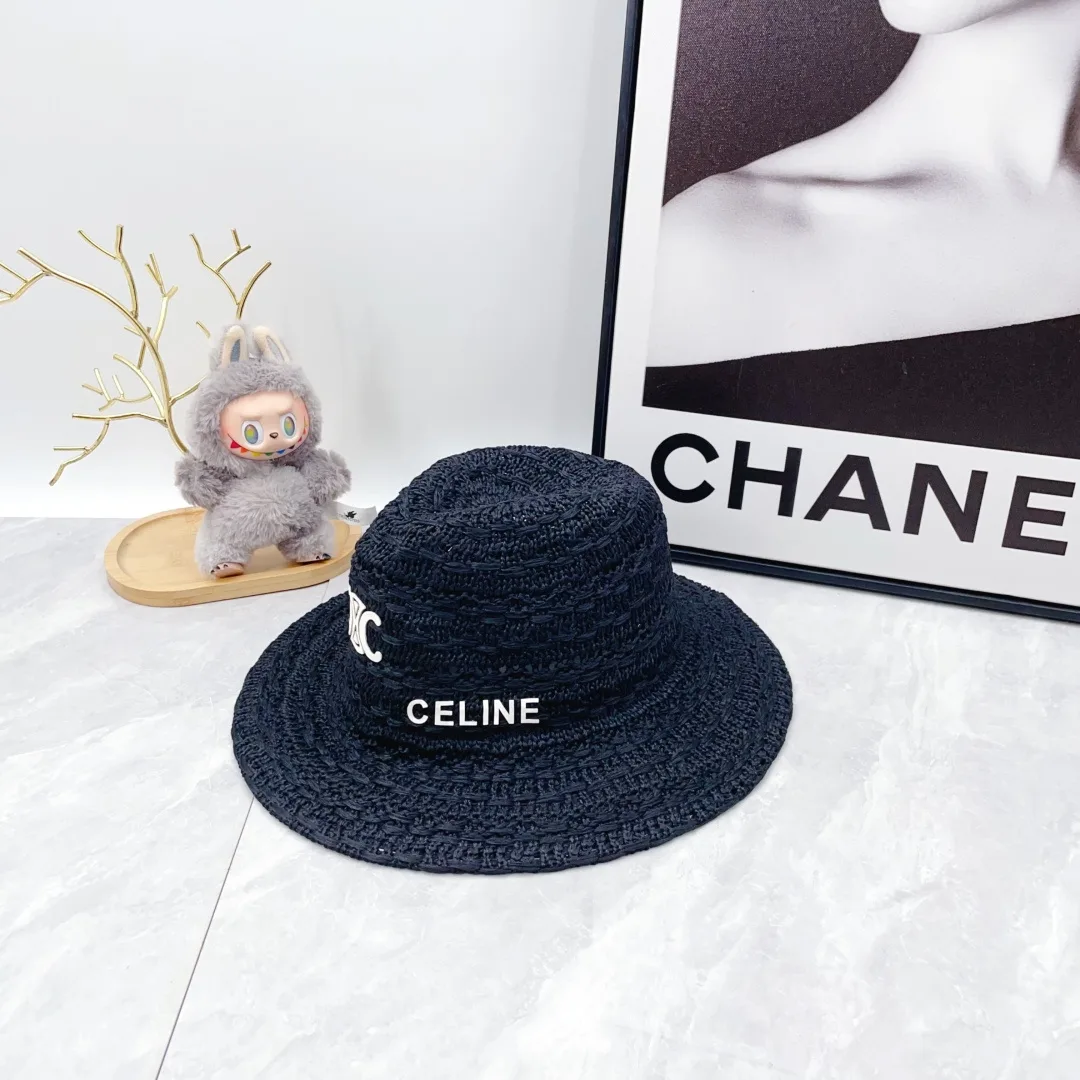 Celine Woven Embroidered Bucket Hat in Black · view 1
