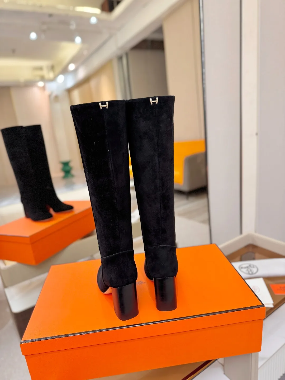 Saint Laurent Cowhide Knee-High Boots in Black · view 7