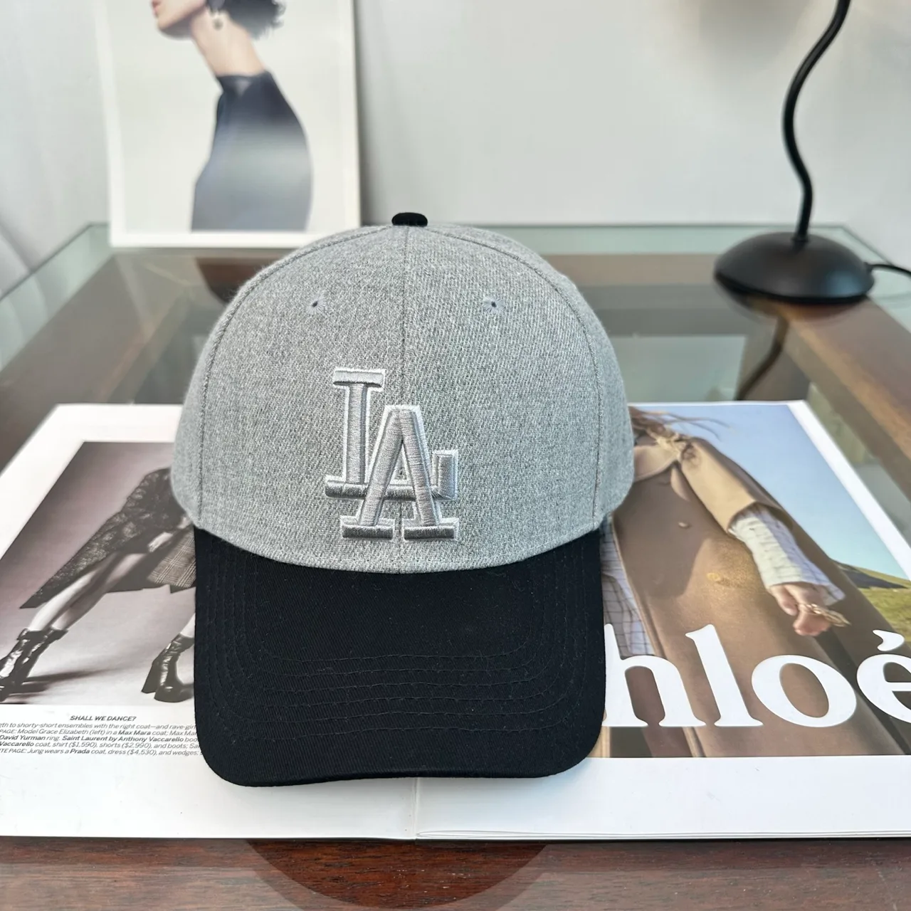 LA Letter Colorblock Baseball Cap in Grey & Brown & Black & Blue · view 1