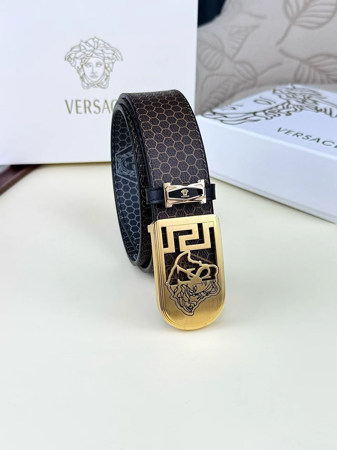 Versace Medusa Pattern Belt in Brown · view 1