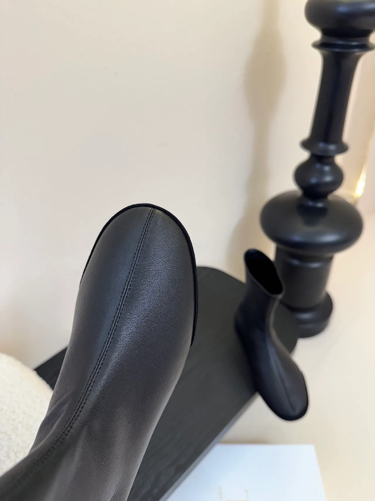 Sheepskin Round-Toe Minimal Ankle Boots in Black · view 6