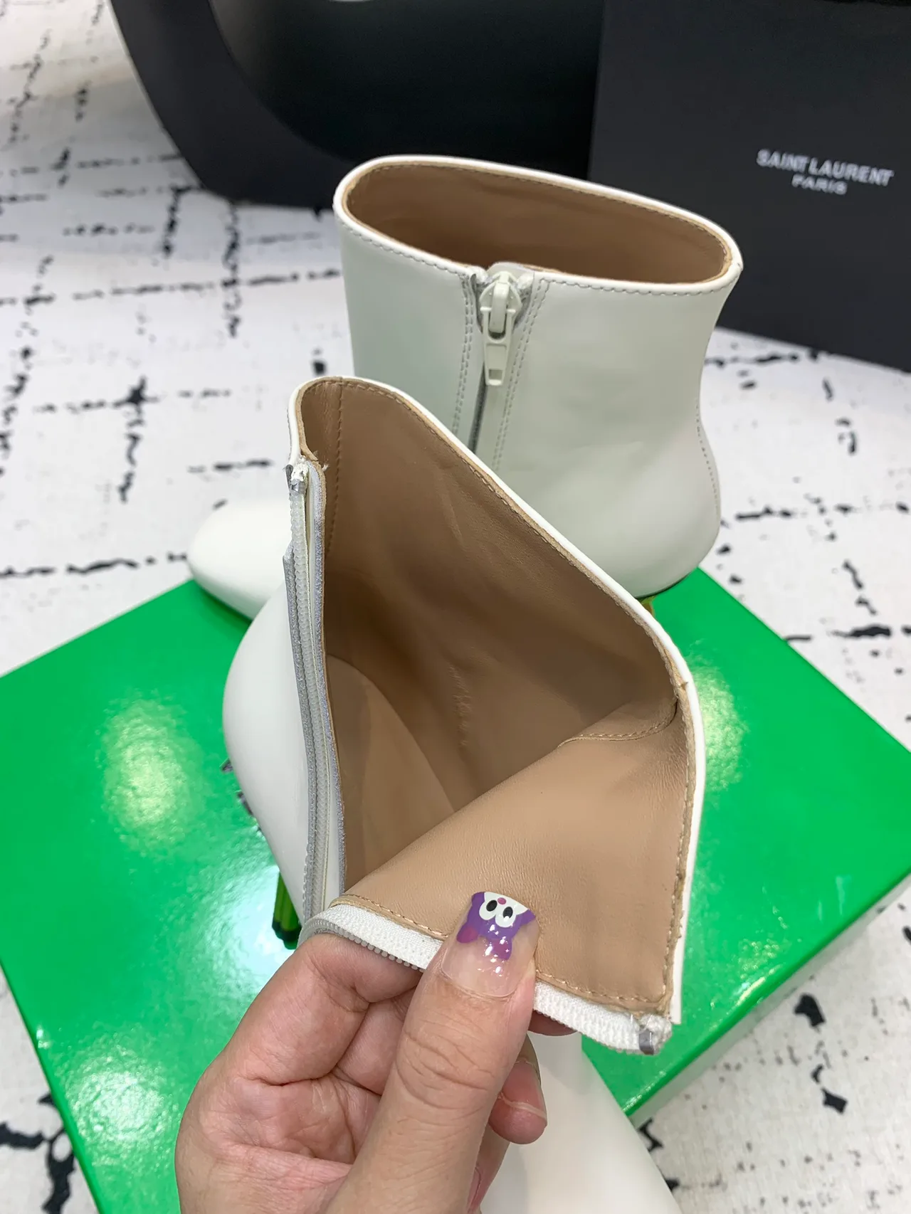Bottega Veneta Calfskin Glossy Knot-Heel Ankle Boots in White · view 7