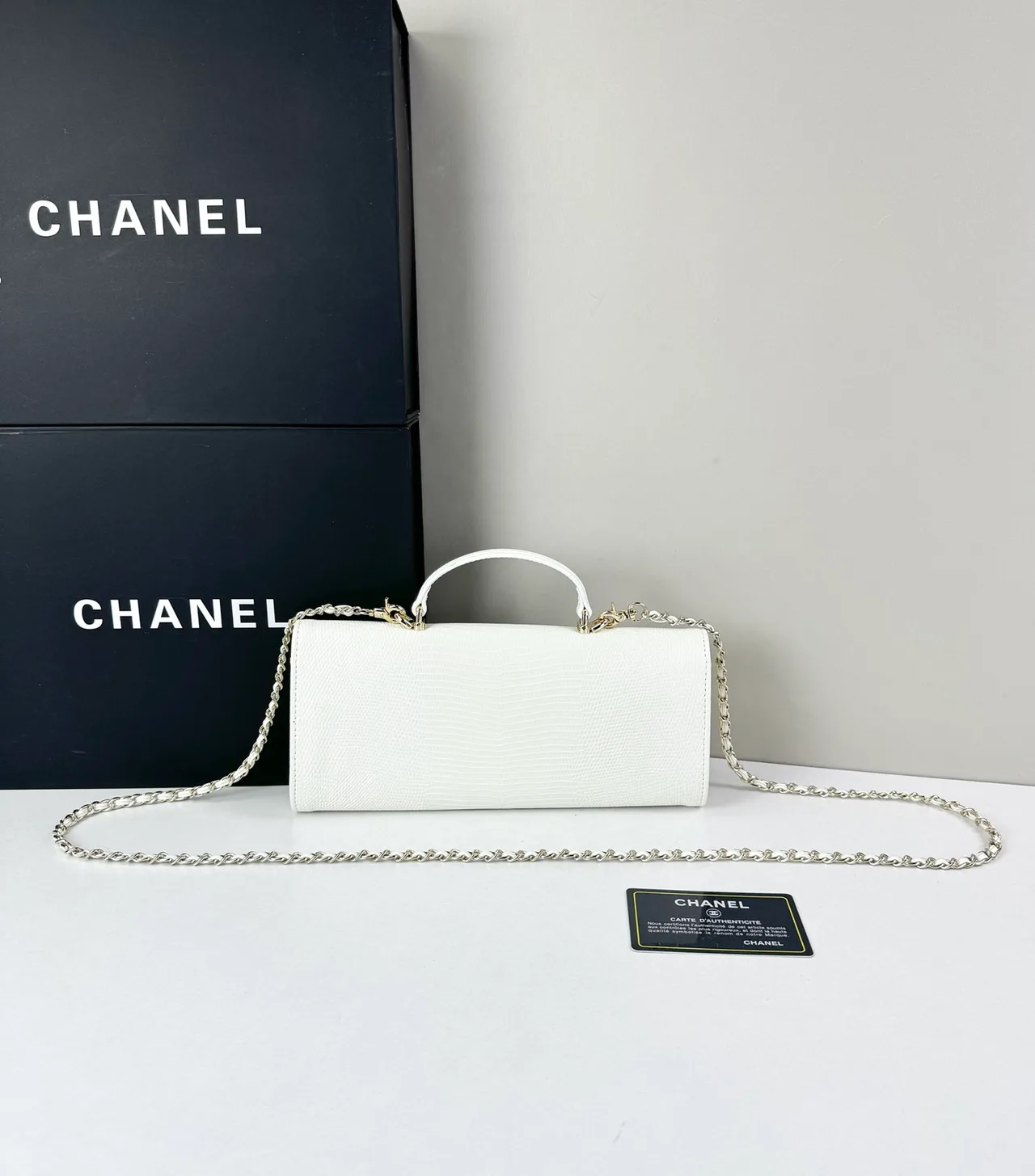 Chanel Baguette Top-Handle Clutch in White · view 2