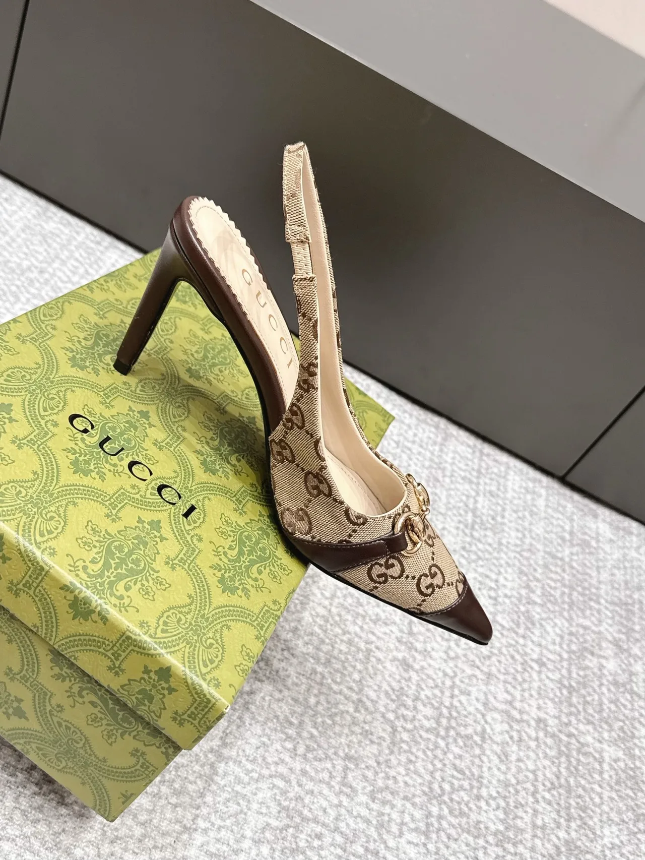 Gucci Monogram Slingback Pumps in Beige · view 5