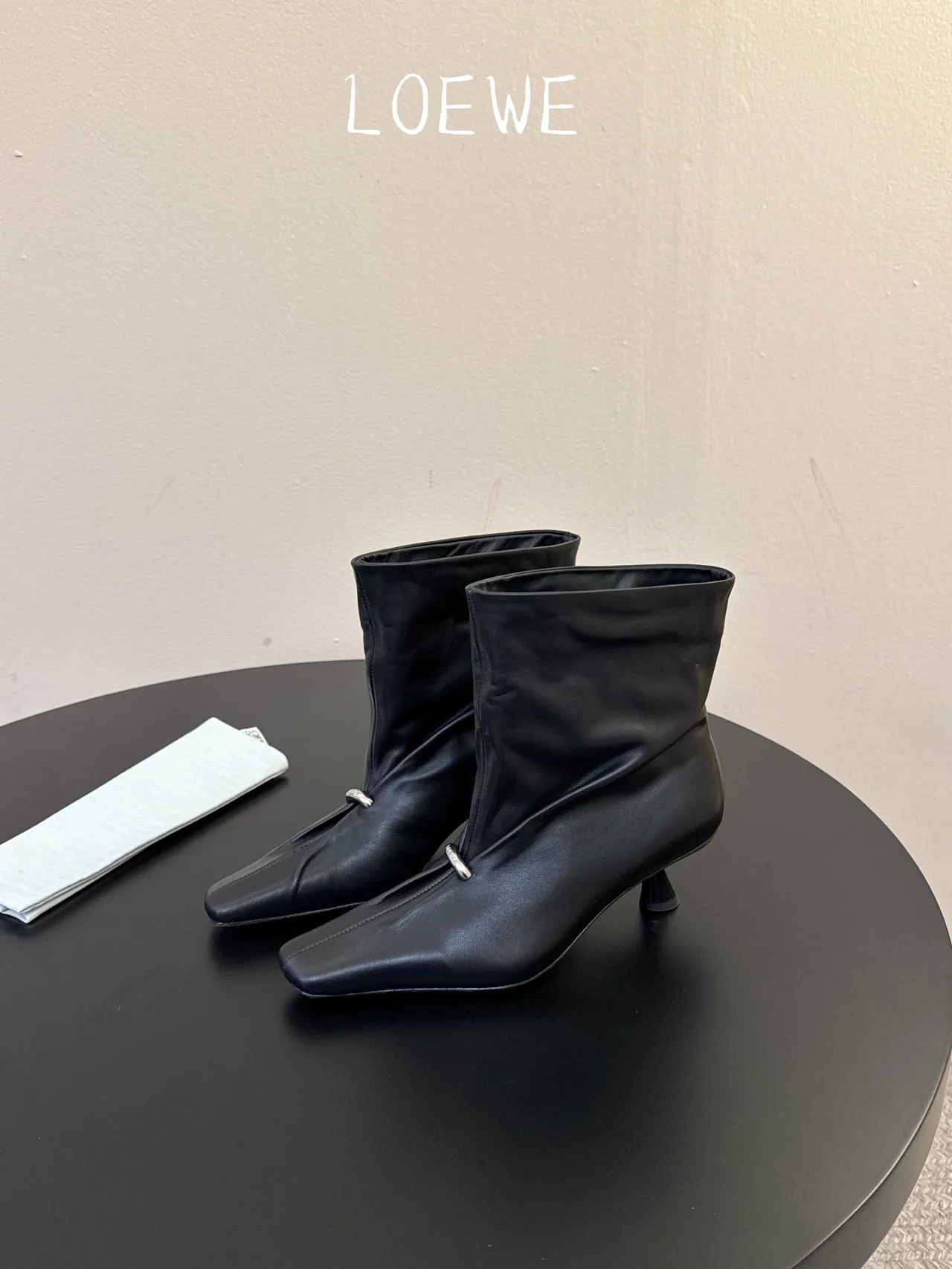 Loewe Cowhide Glossy Square-Toe Round-Toe Ankle Boots in Black · view 5