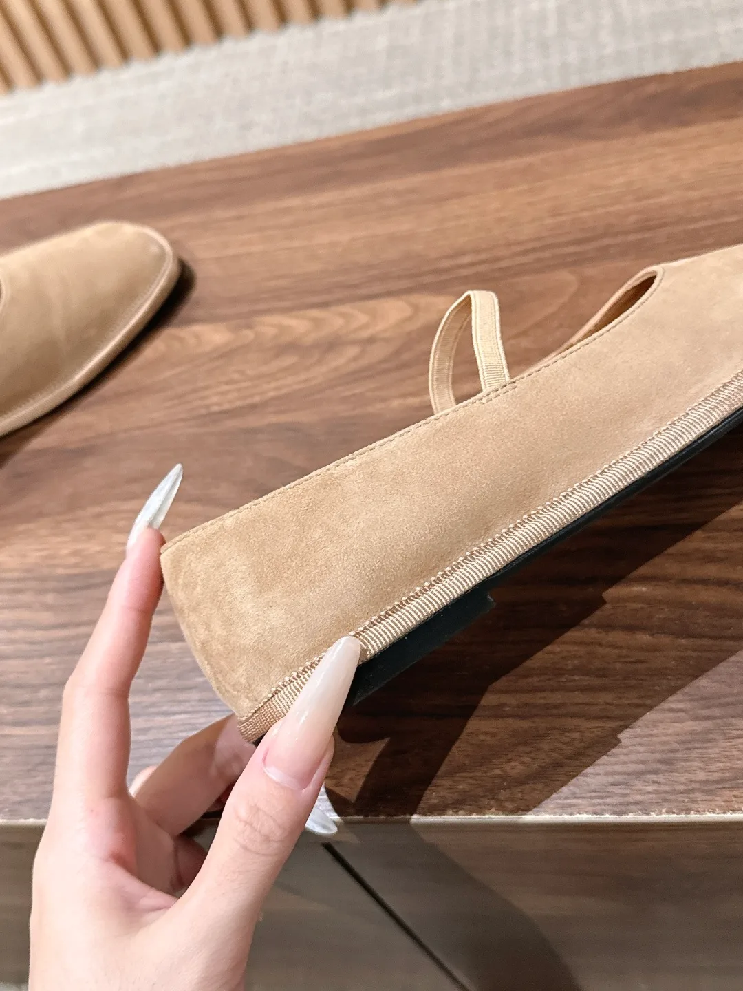 The Row Square-Toe Mary Jane Flats in Beige · view 7