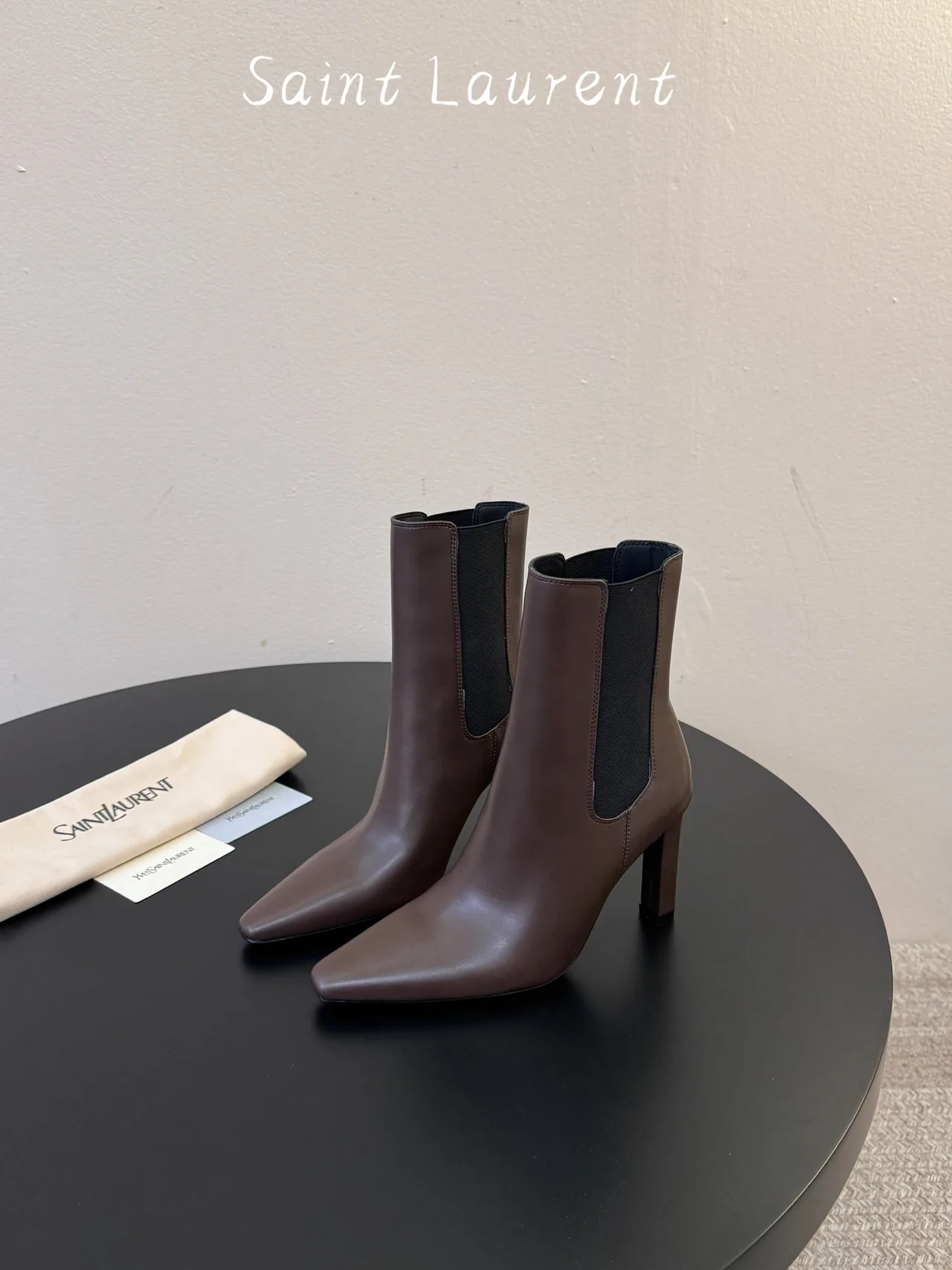 Saint Laurent Cowhide Sheepskin Pointed Ankle Boots in Brown · view 5