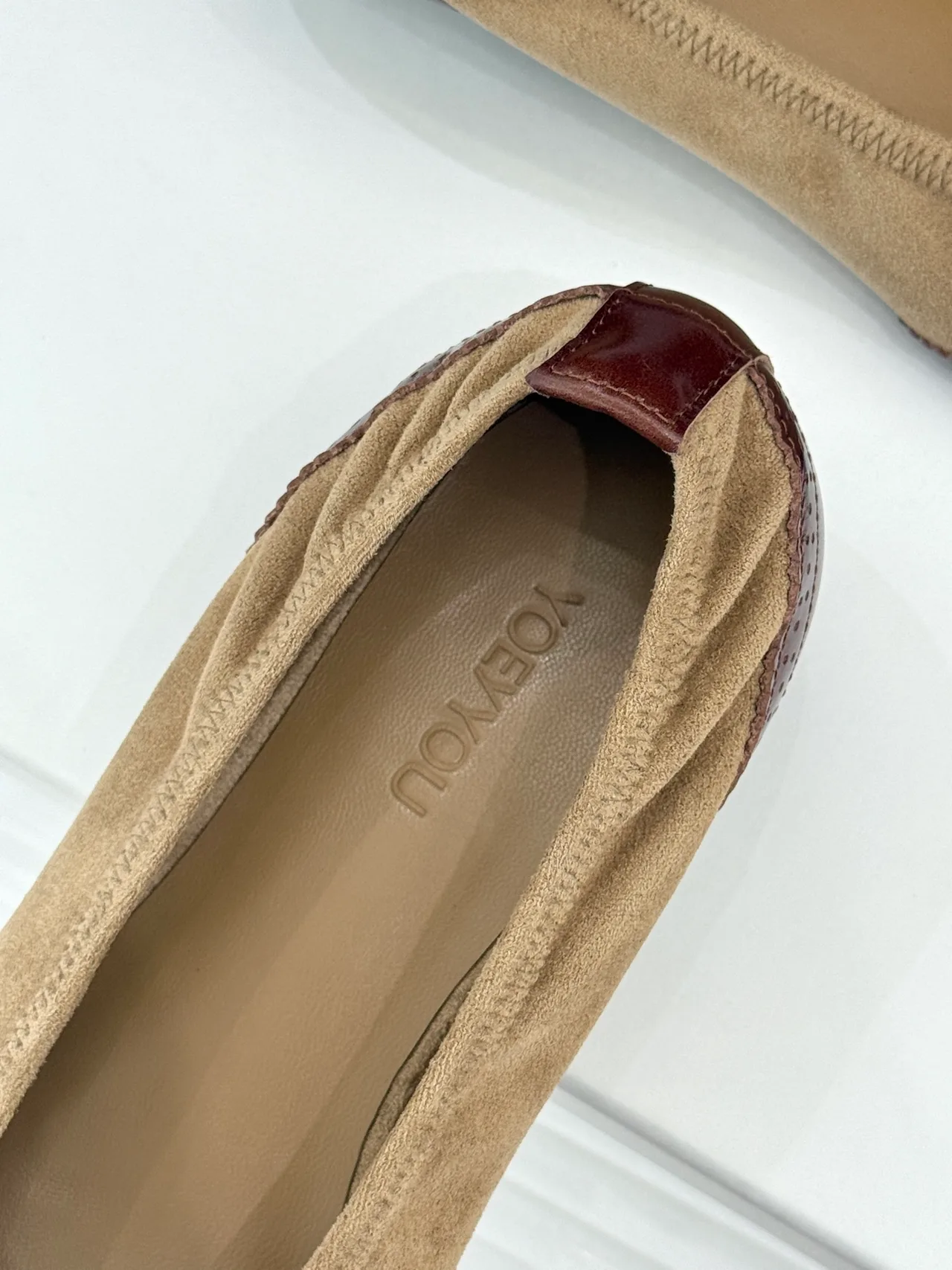 YOEYYOU Lambskin Denim Block-Heel Shoes in Beige · view 8