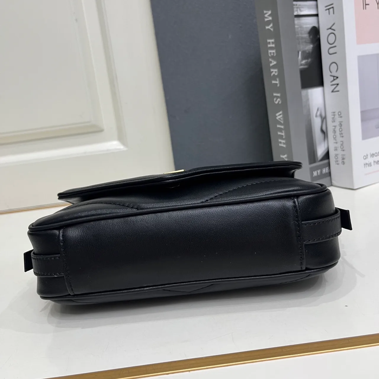 Saint Laurent Sheepskin Quilted Glossy Crossbody Bag in Black · view 7