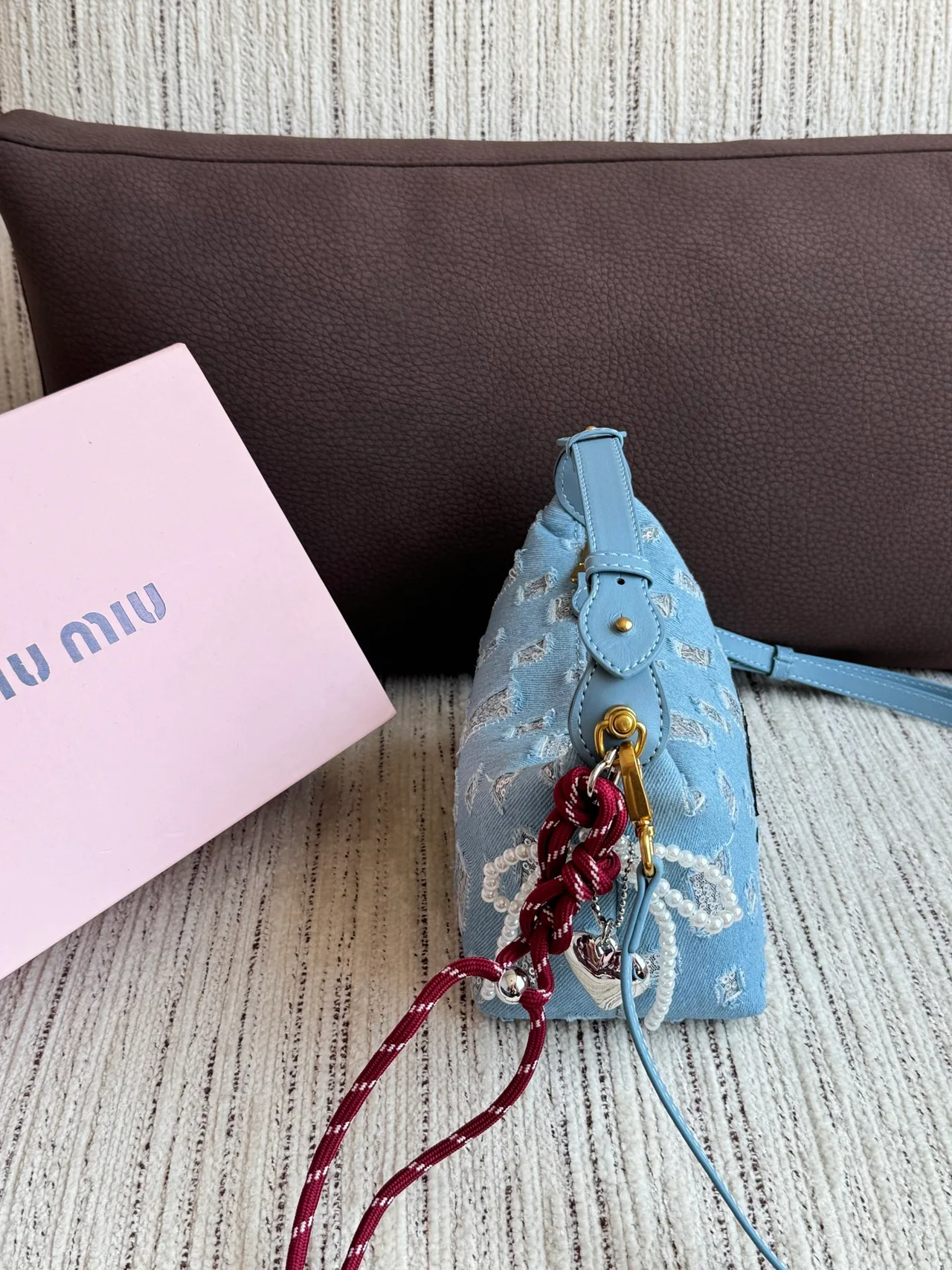 Miu Miu Canvas Denim-Look Sequin-Detail Vanity Bag in Blue · view 3