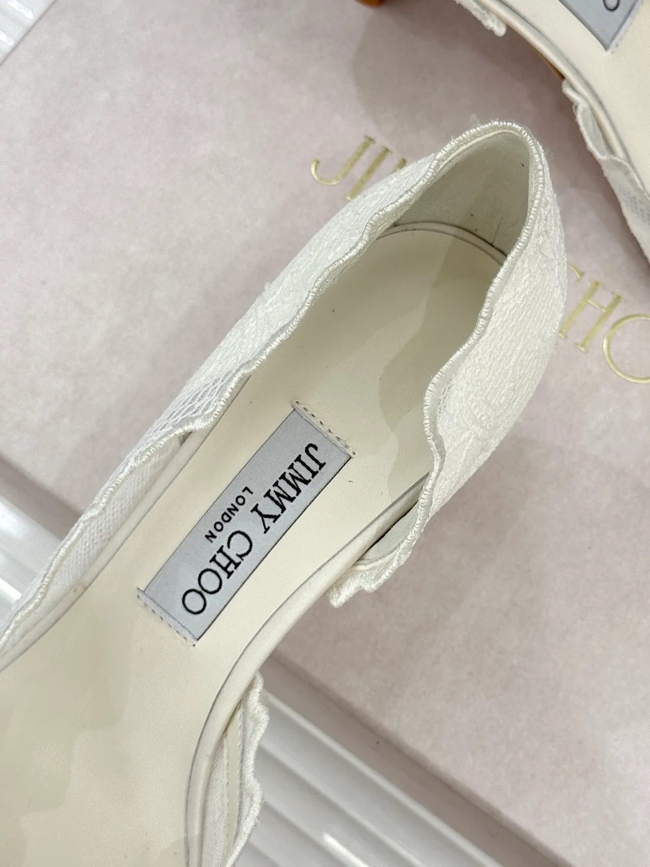 Jimmy Choo Pointed-Toe Lace Heel Pumps in White · view 8