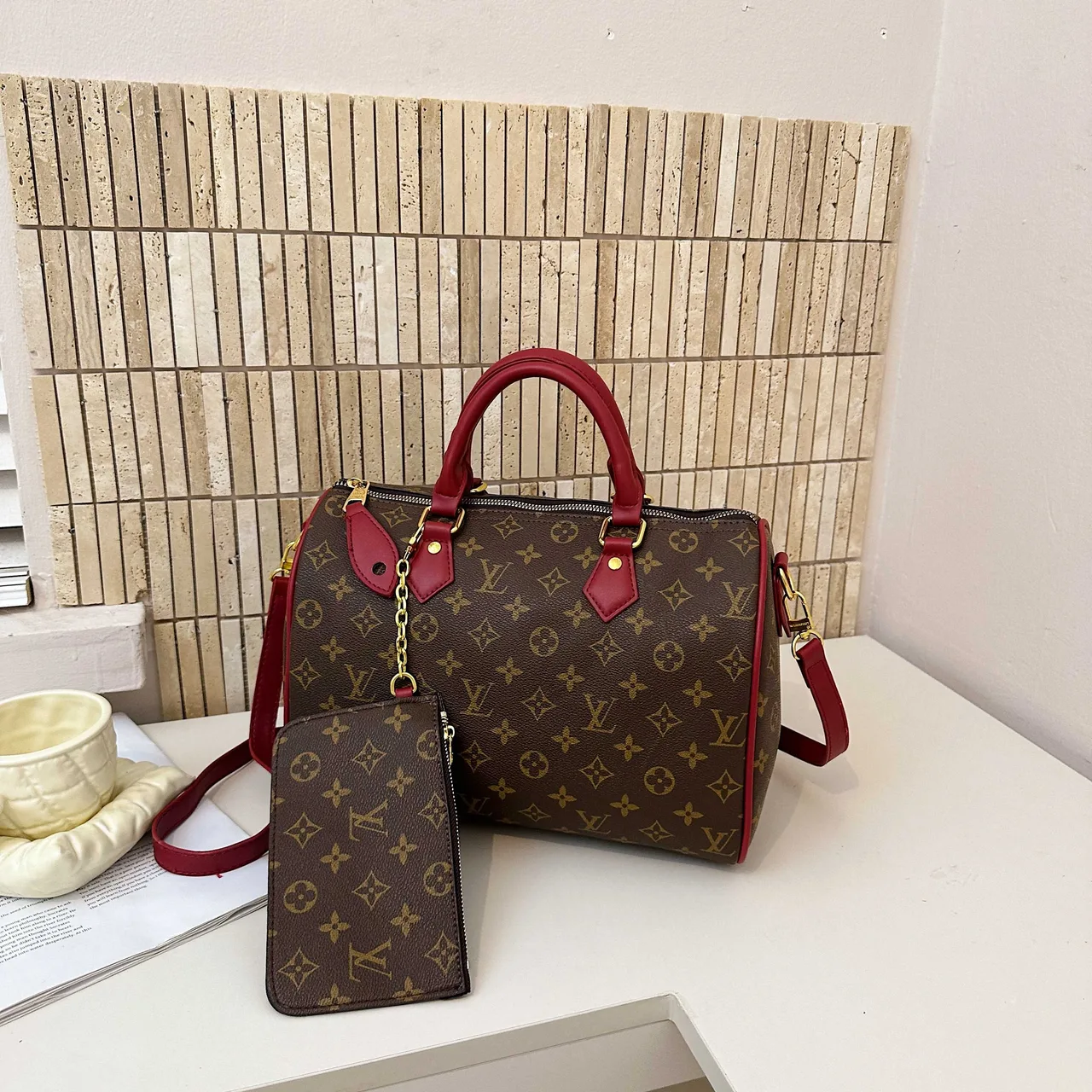 Louis Vuitton Monogram Speedy Bag in Brown & Grey · view 2