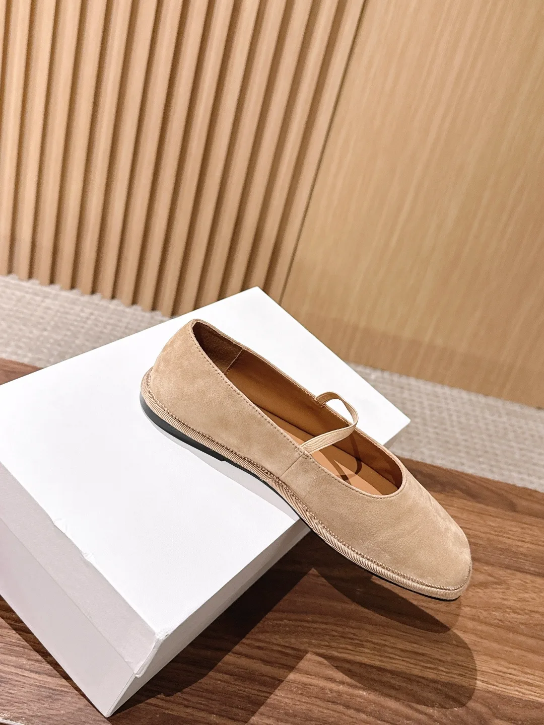 The Row Square-Toe Mary Jane Flats in Beige · view 3