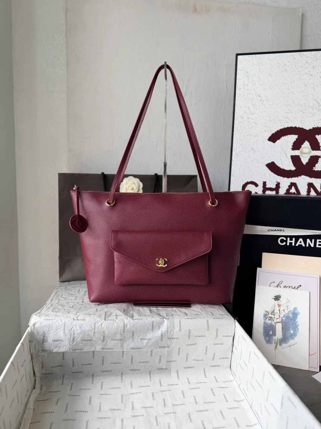 Chanel Leather Smooth Tote in Burgundy · view 1