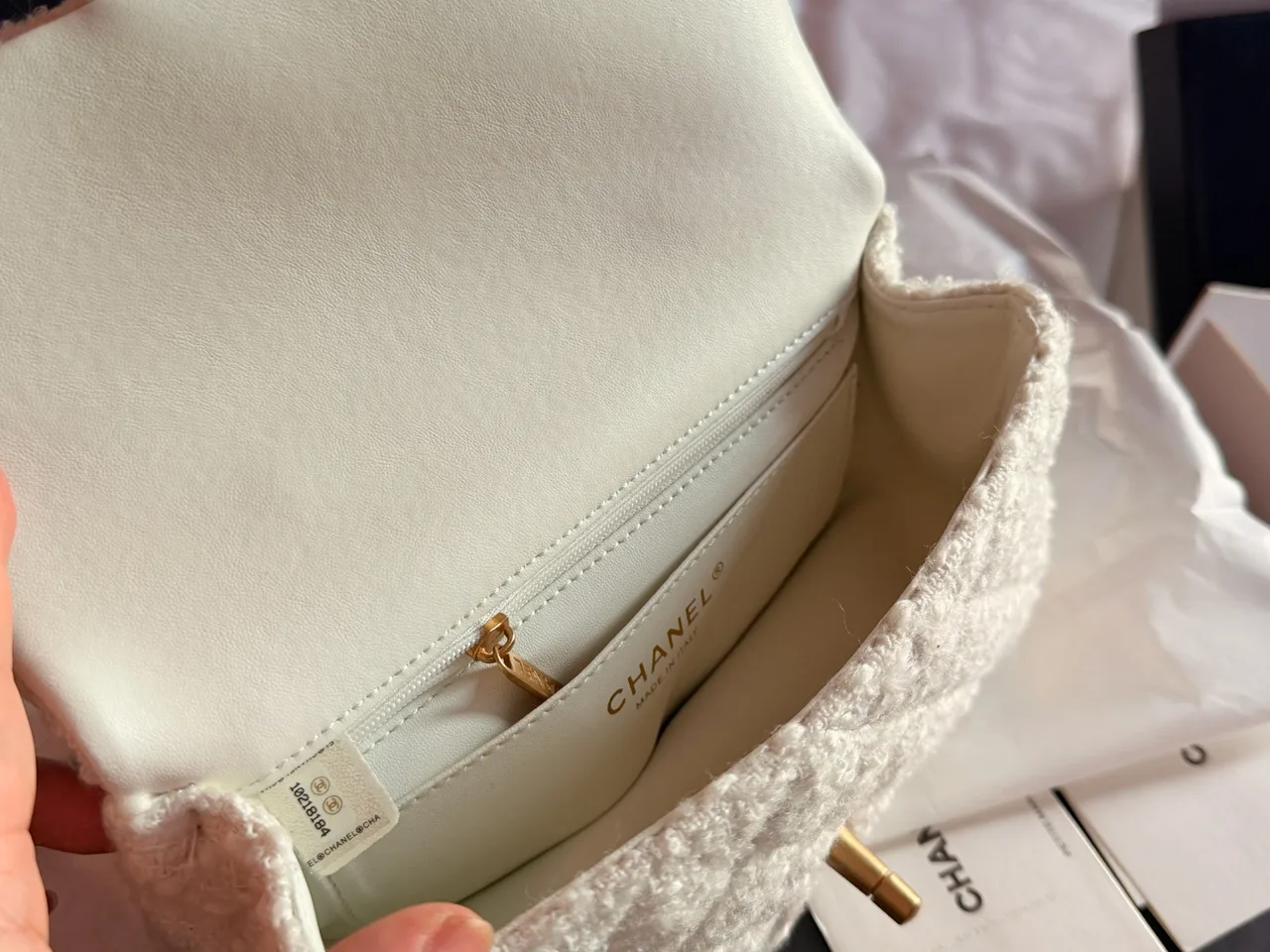 Chanel Quilted Clutch in White · view 8