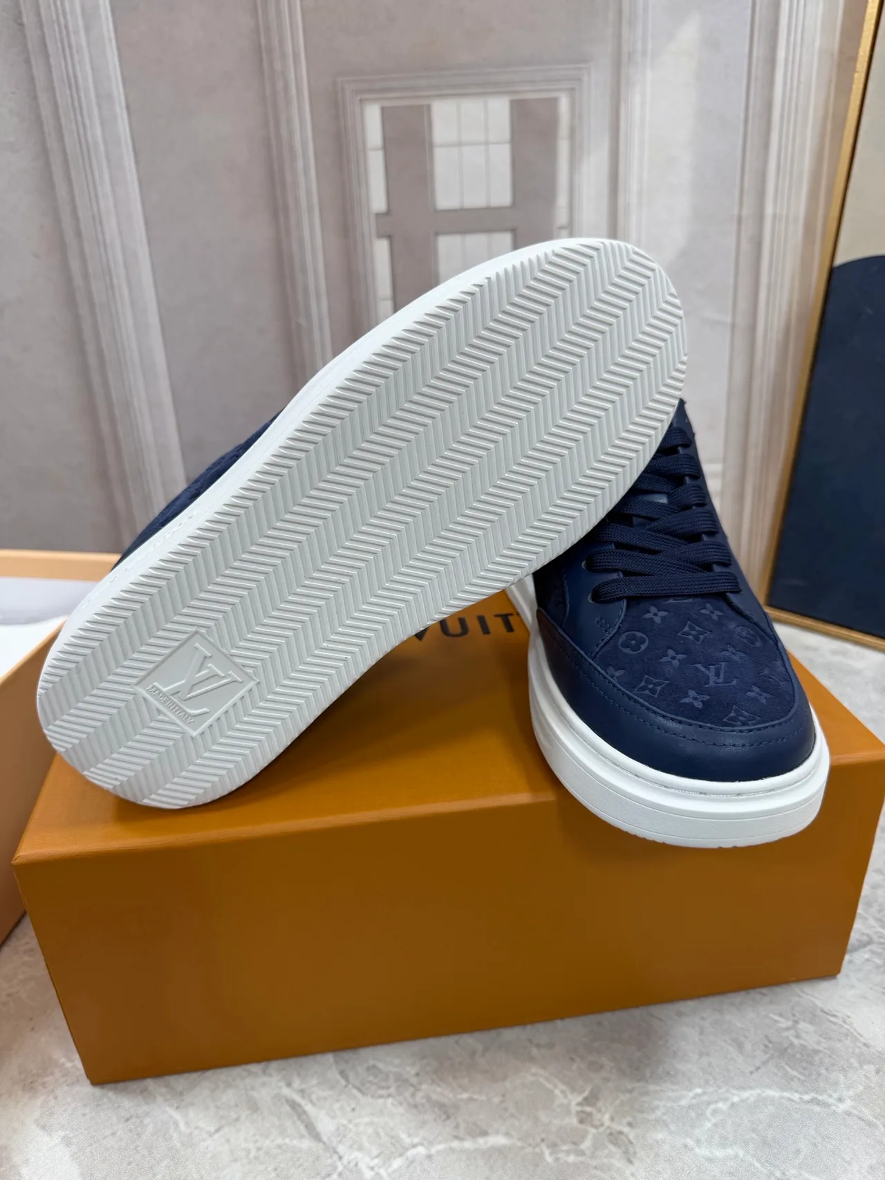 Louis Vuitton Calfskin Monogram Low-Top Sneakers in Blue · view 8