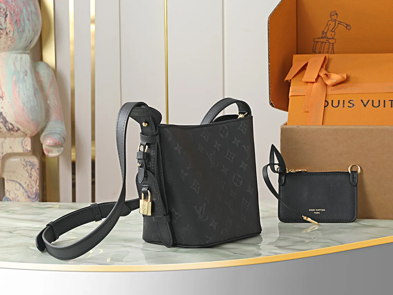 Louis Vuitton Cowhide All In BB bucket with pictured pouch in Black · view 7
