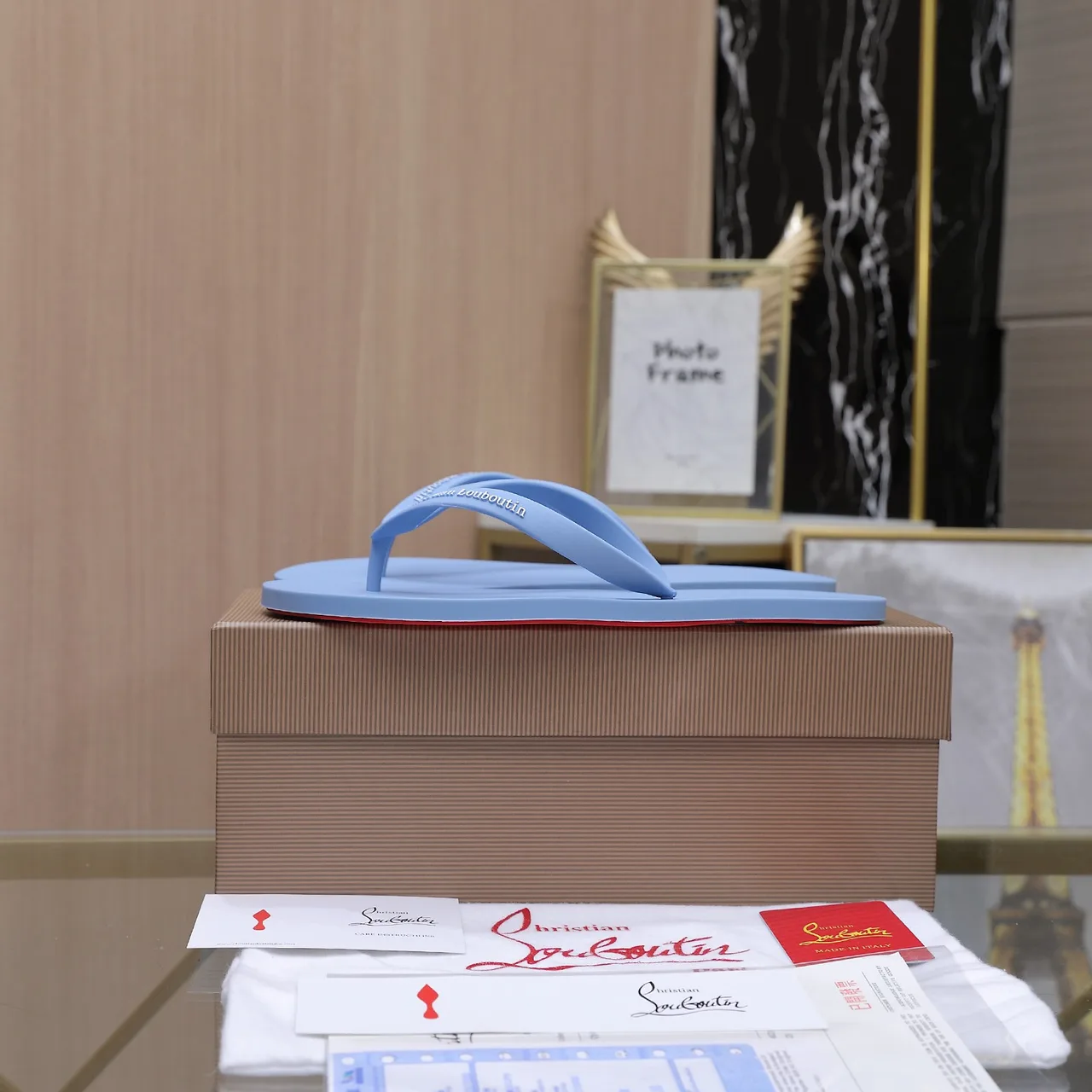 Christian Louboutin Smooth Flip-Flops in Blue · view 6