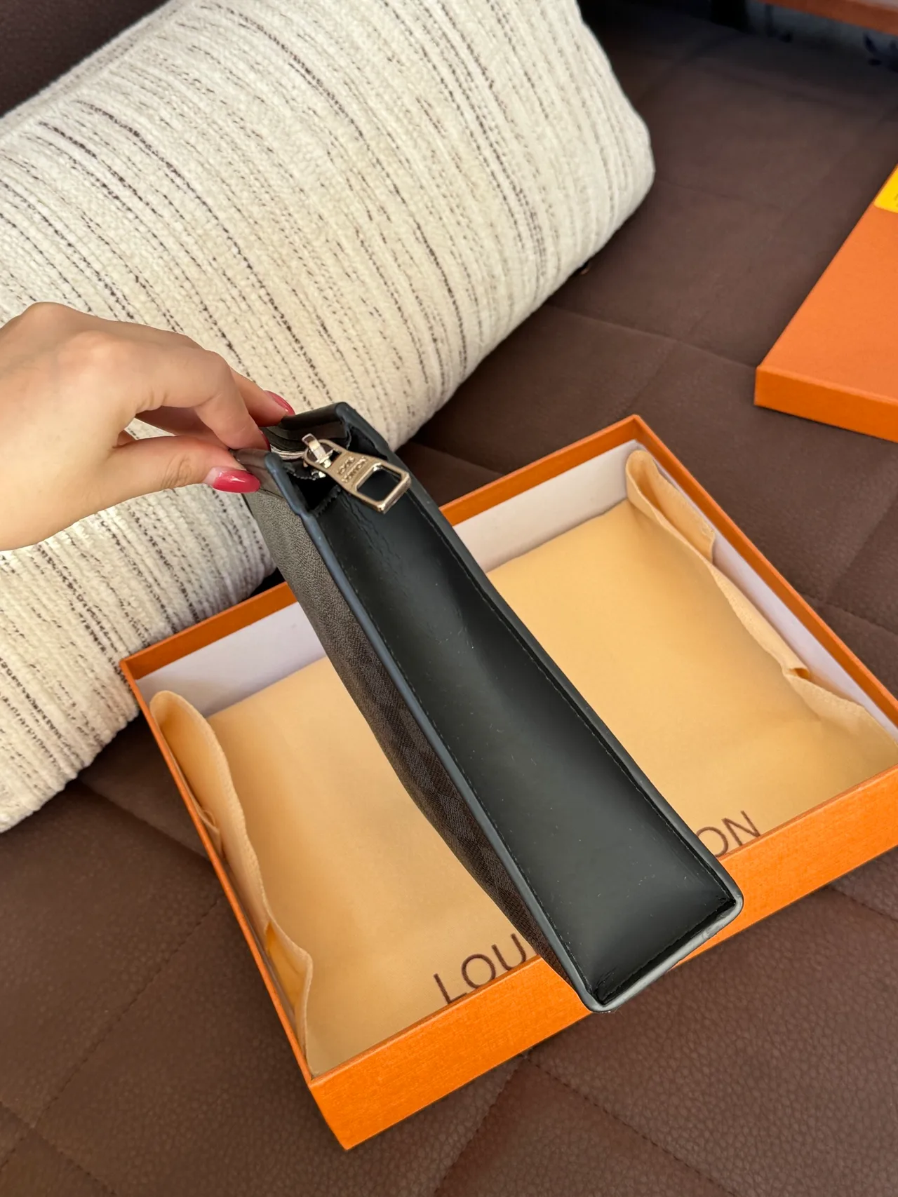 Louis Vuitton Check Zip Pouch in Grey · view 7