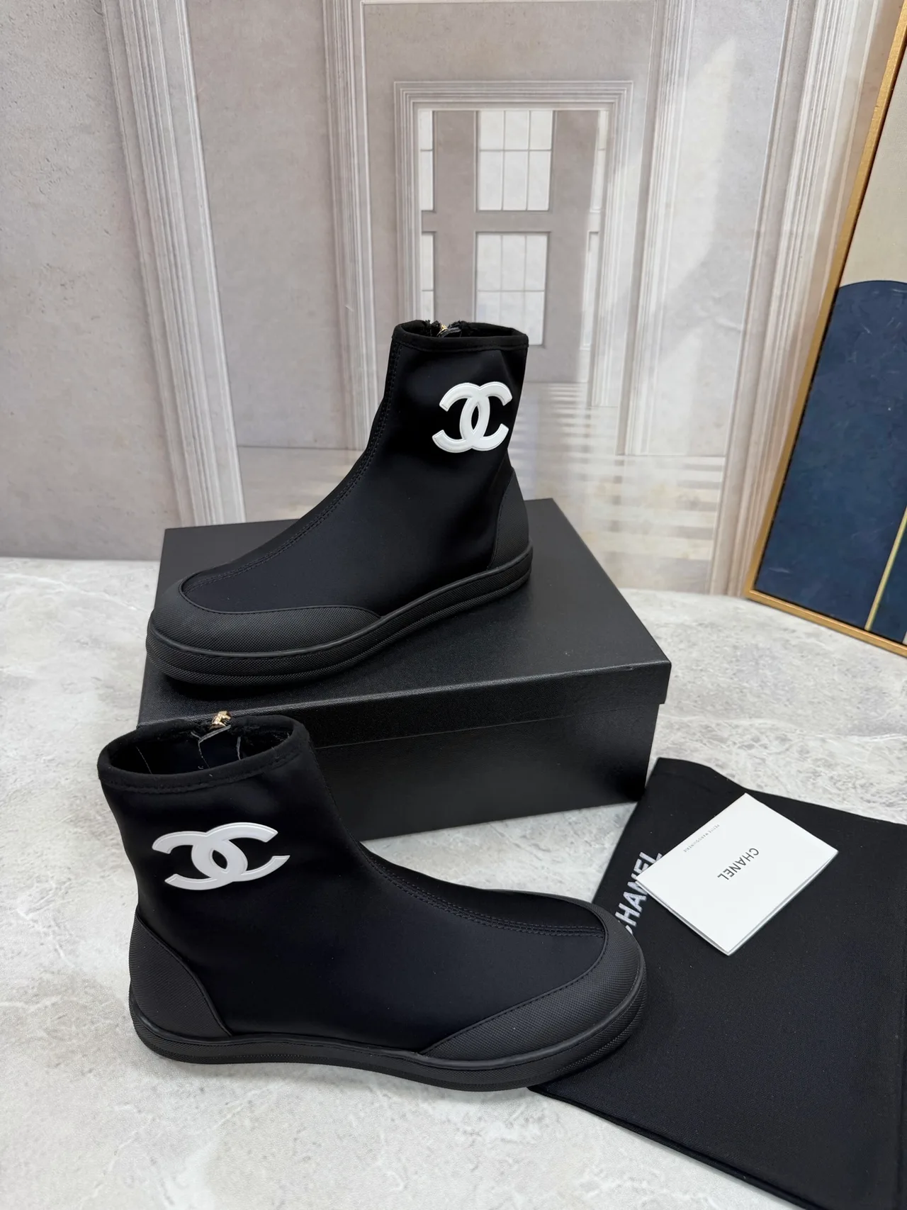 Chanel Cowhide Knit Ankle Boots in Black · view 4