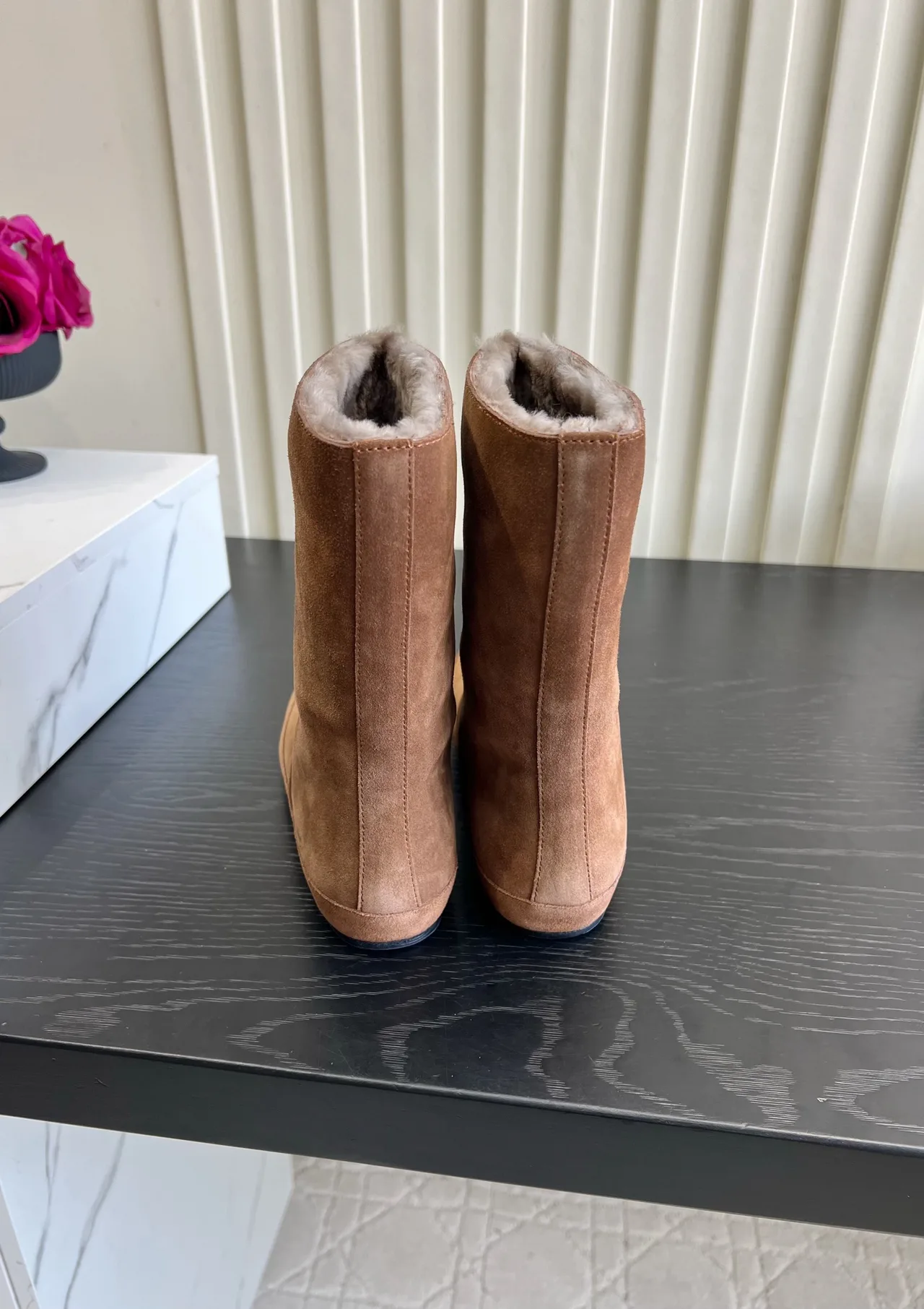 The Row Cowhide Suede-Look Round-Toe Boots in Brown · view 4