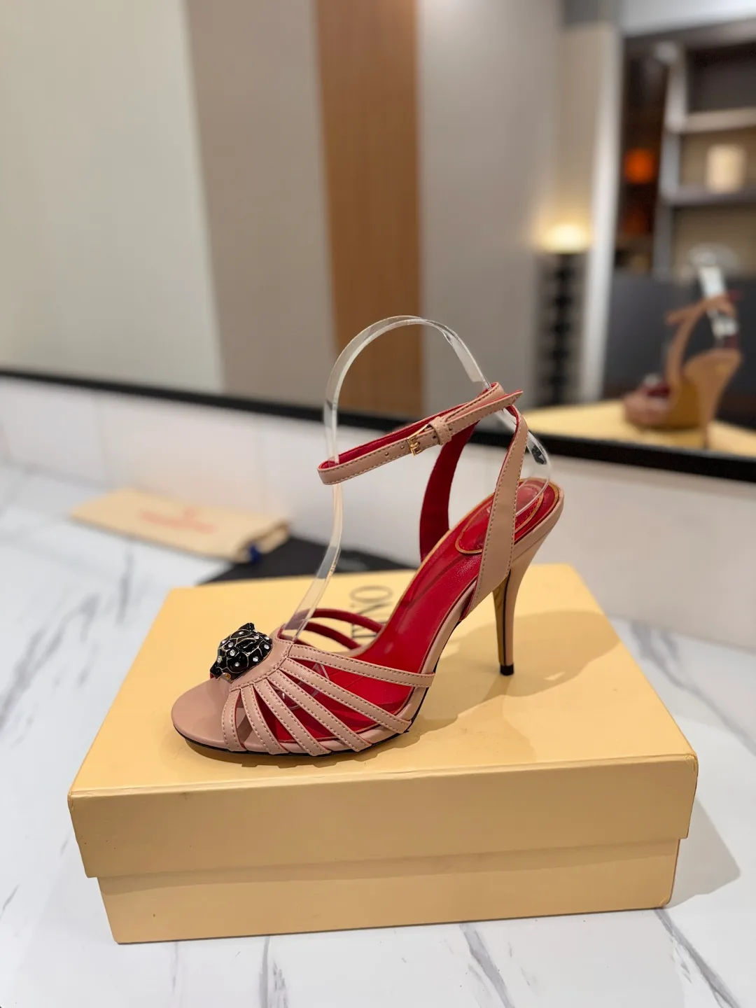 Valentino Jewel-Bow Strap Sandals in Pink · view 4