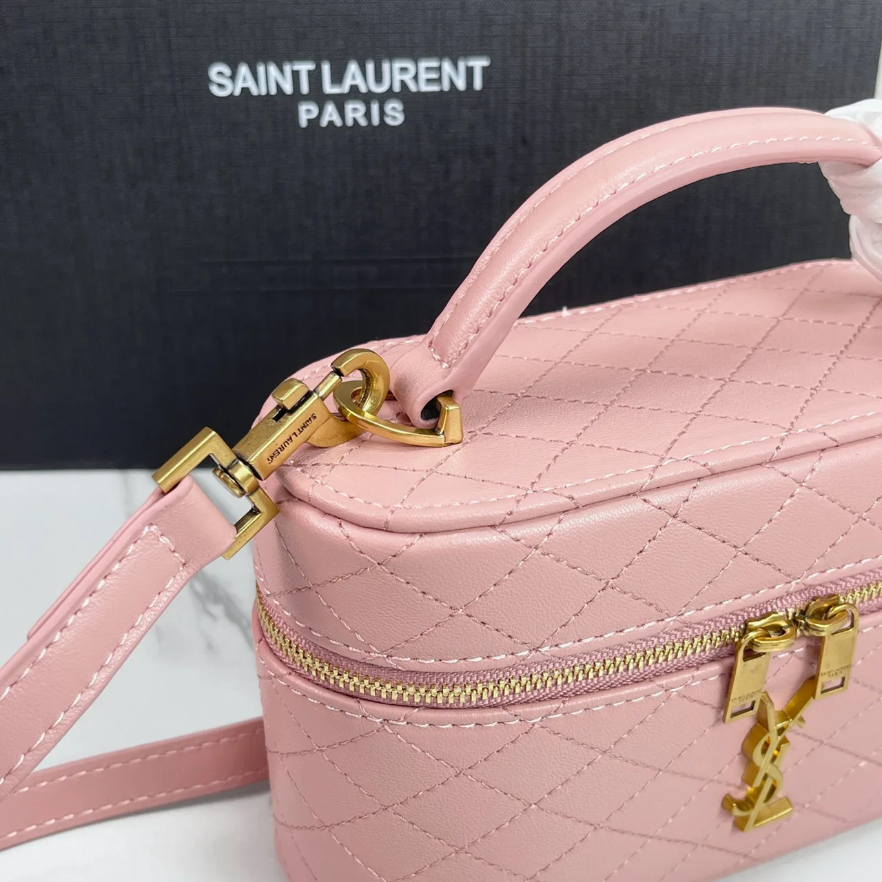 Saint Laurent Quilted Clutch in Pink · view 7