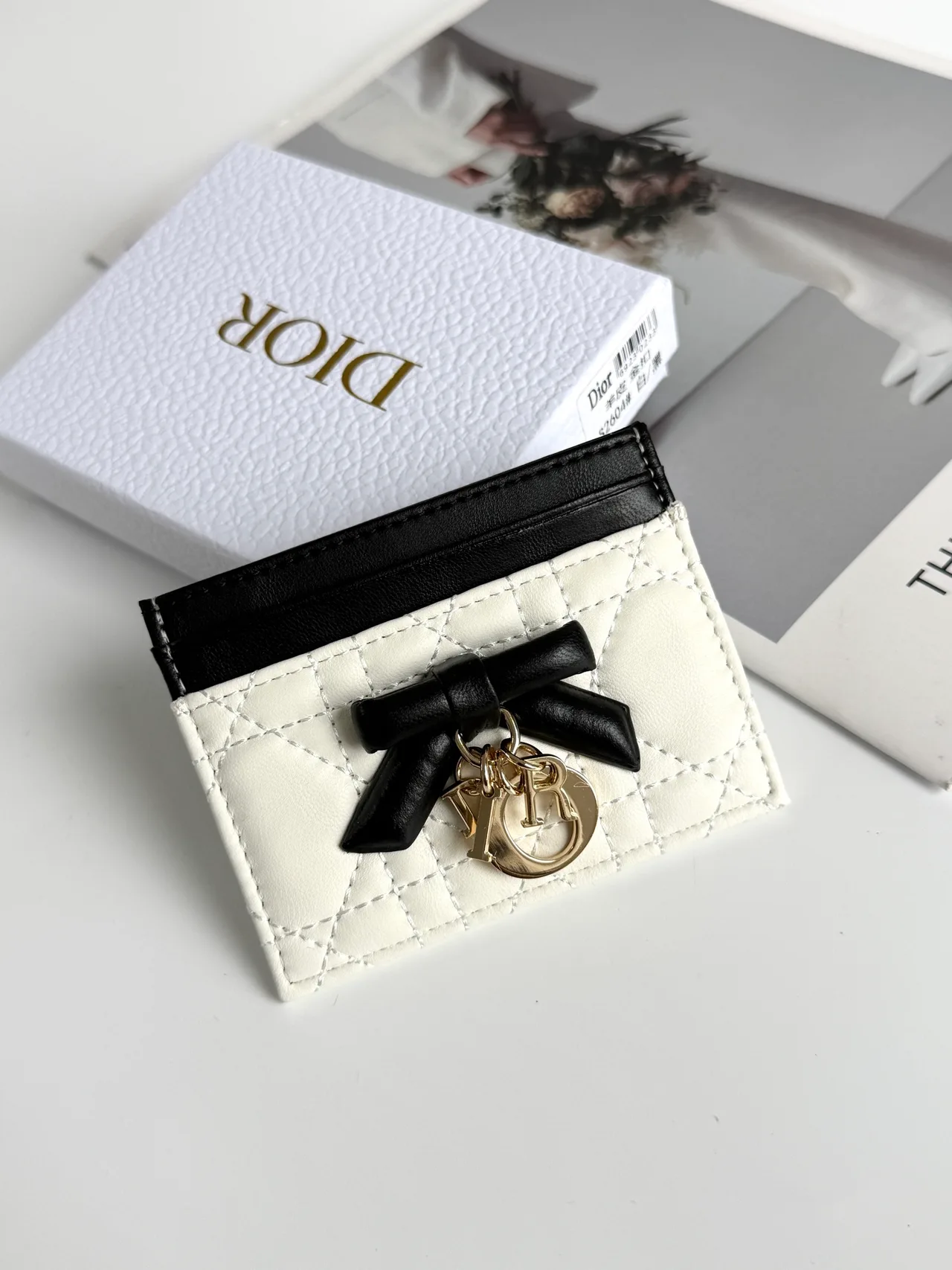Dior Lambskin Bow Cardholder in White · view 1