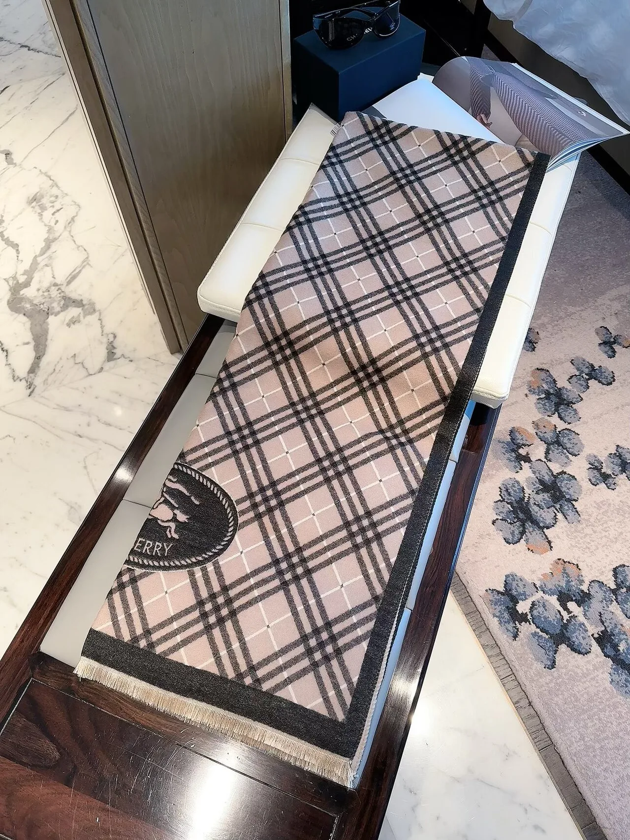 Burberry Check Equestrian Shawl in Brown & Beige · view 2
