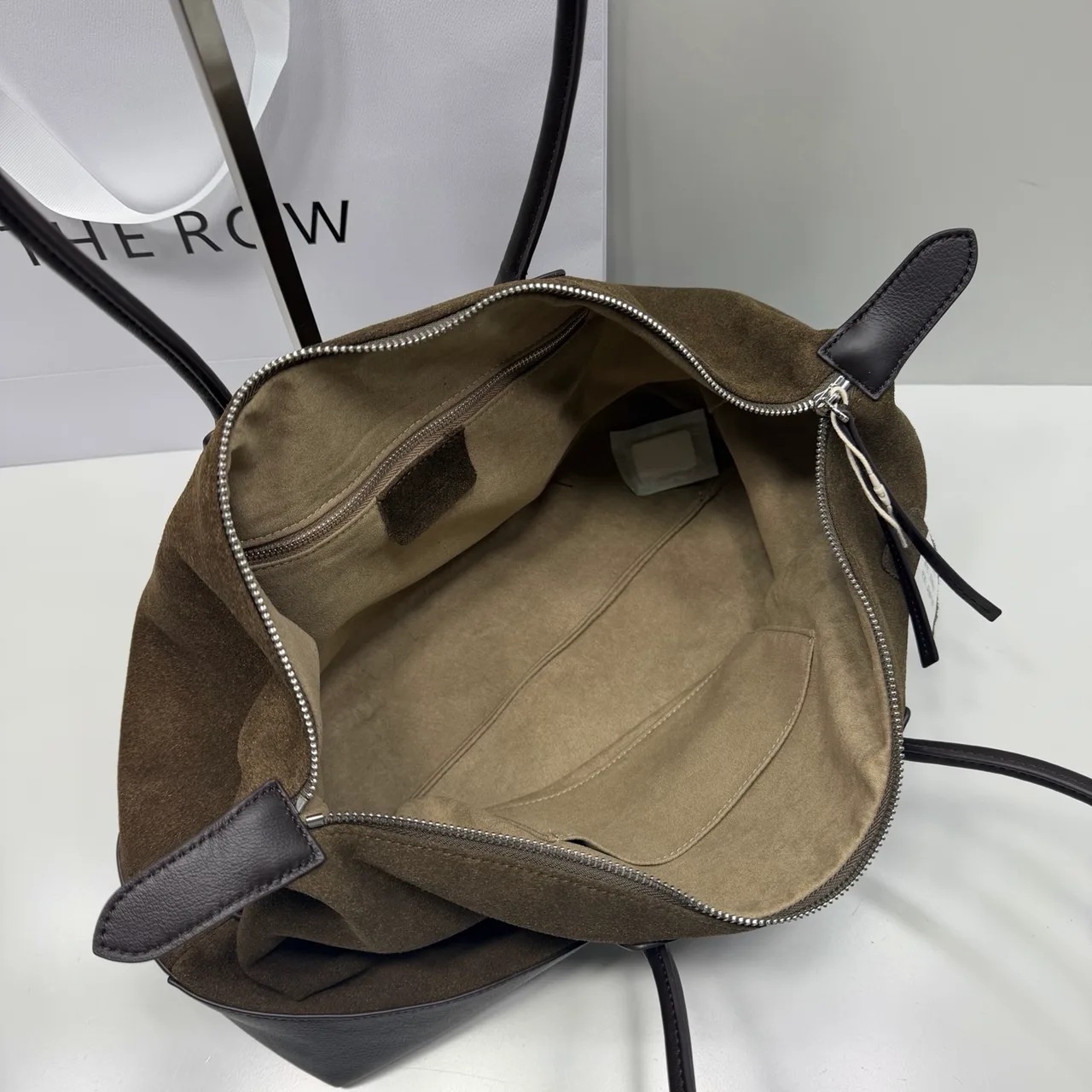 The Row Cowhide Suede Smooth Duffel Bag in Green · view 7