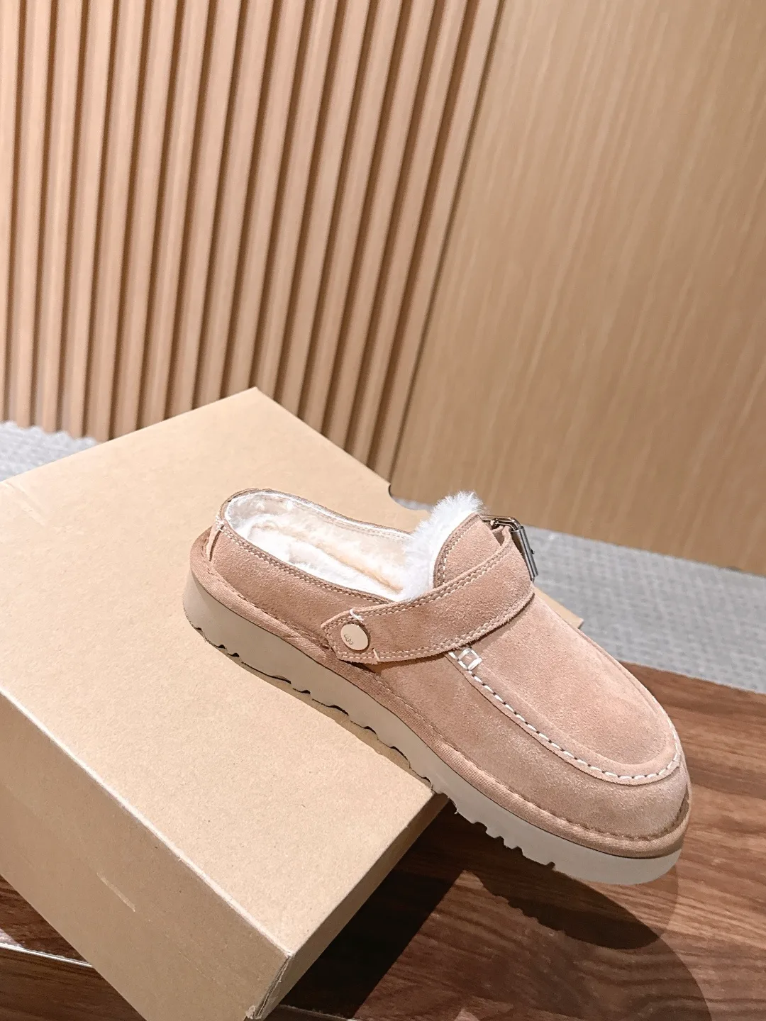 UGG Suede-Look Buckle Mules in Beige · view 4