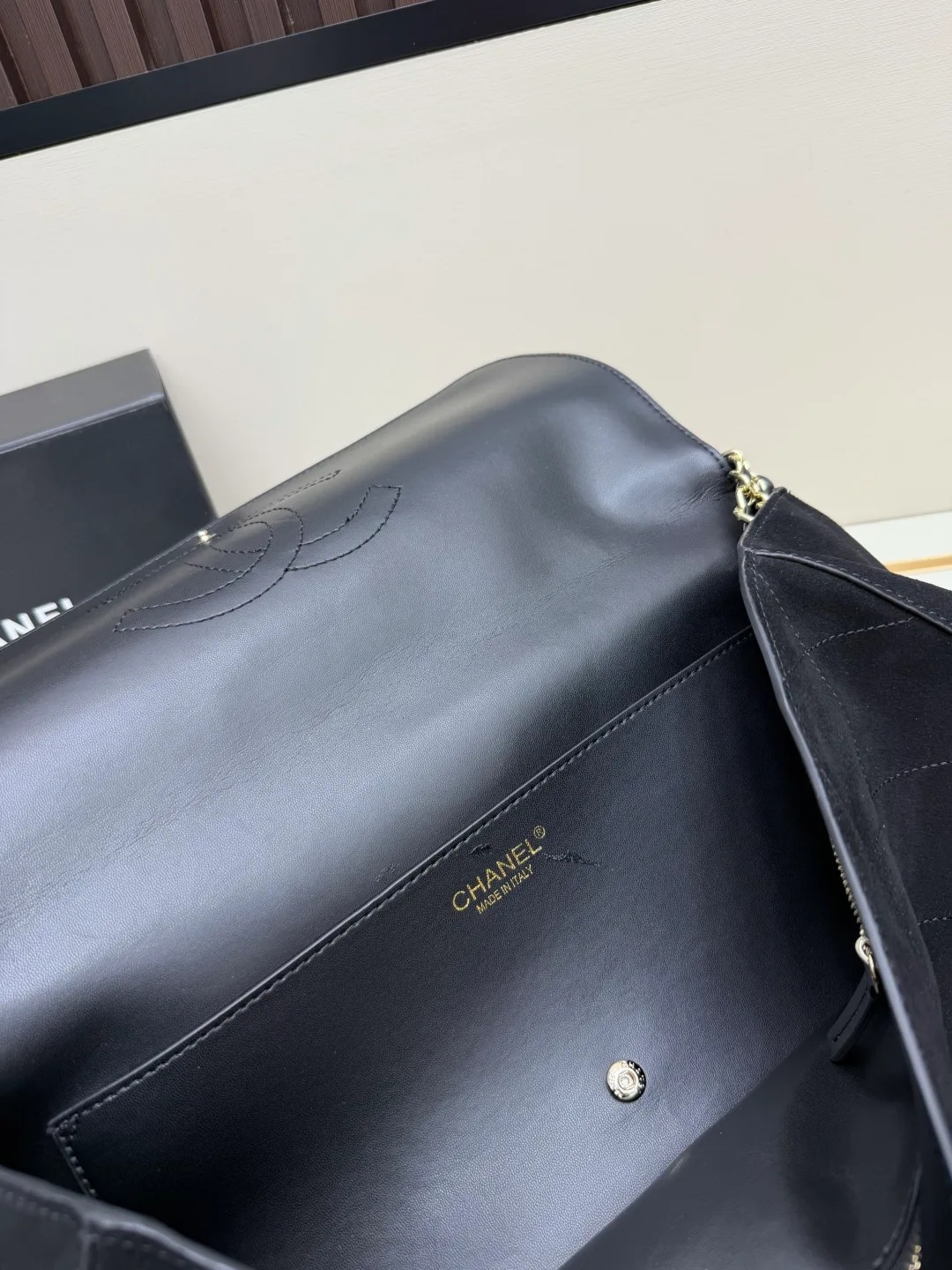 Chanel Suede Quilted Crossbody Bag in Black · view 8