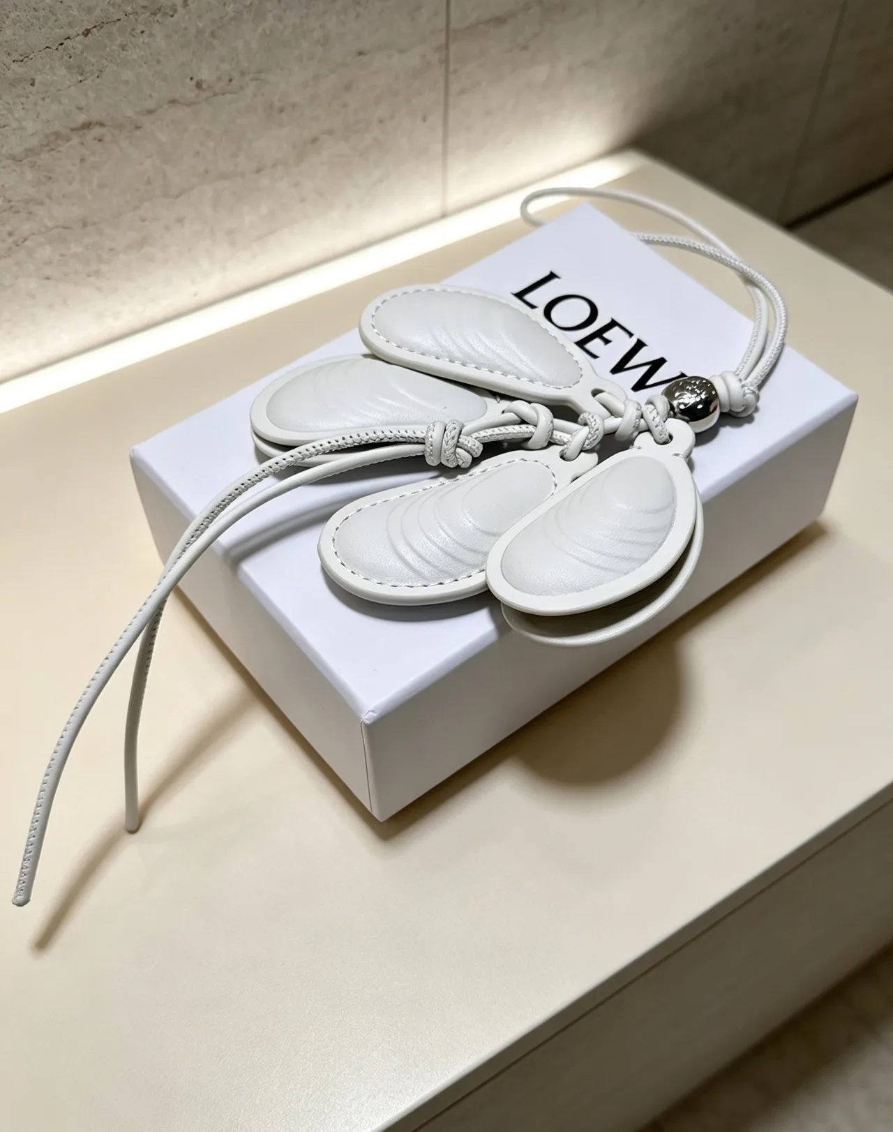 Loewe Leather Shell Bag Charm in White · view 4