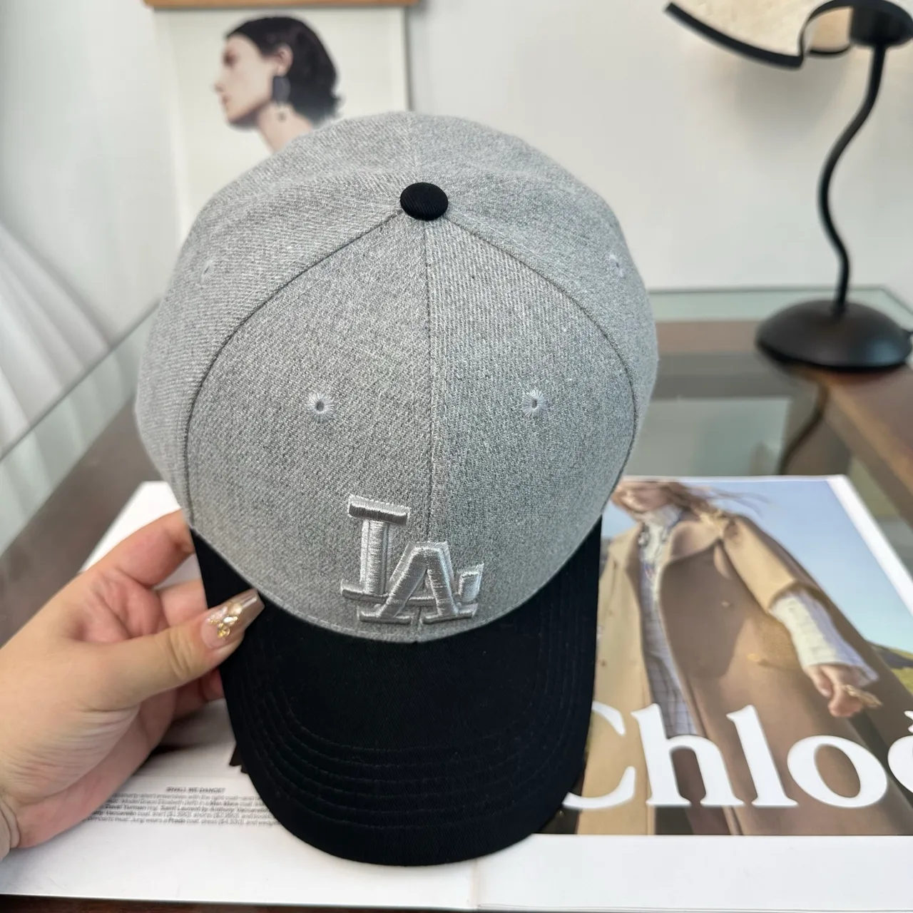 LA Letter Colorblock Baseball Cap in Grey & Brown & Black & Blue · view 6