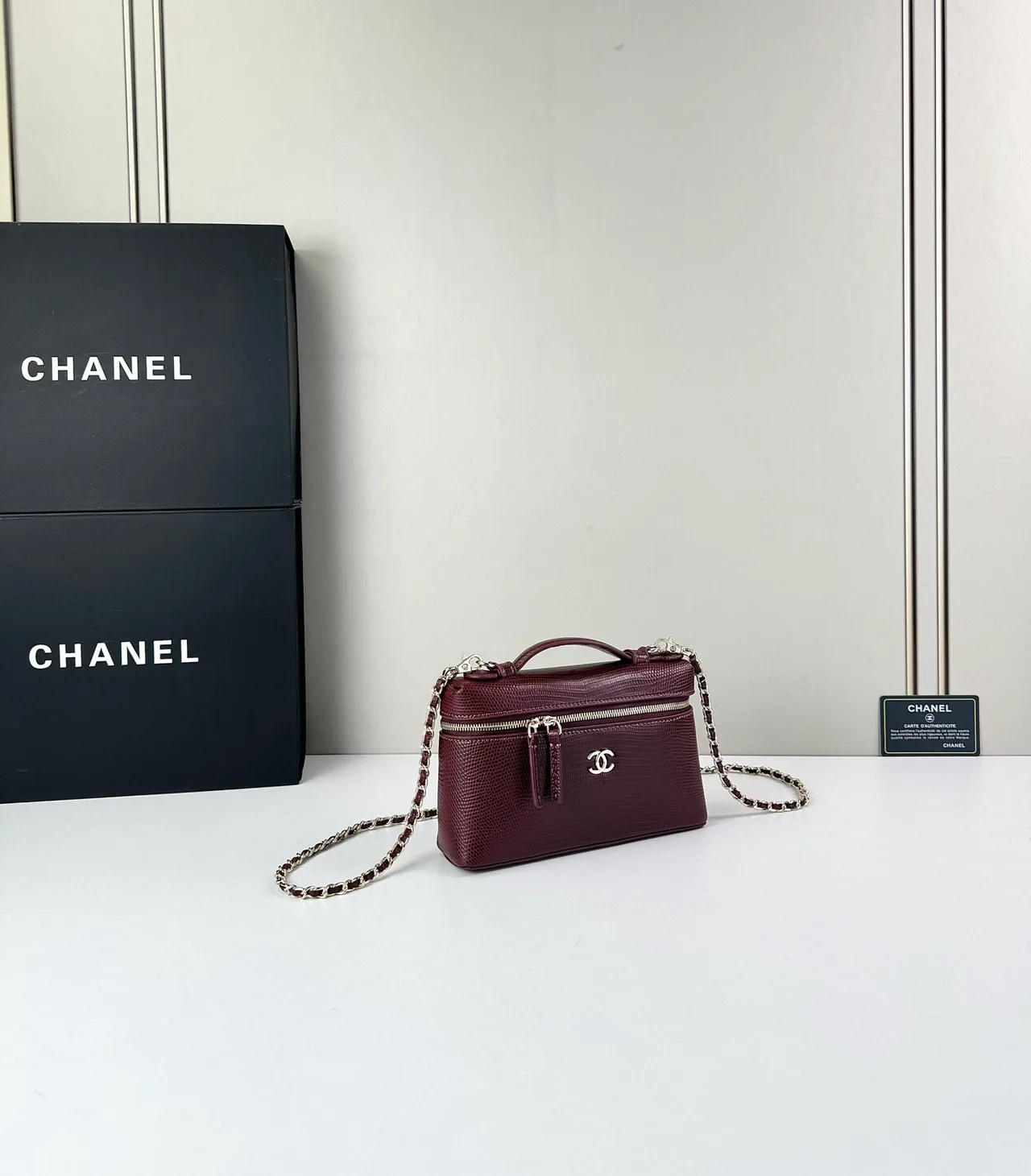 Chanel Cowhide Top-Handle Clutch in Burgundy · view 3