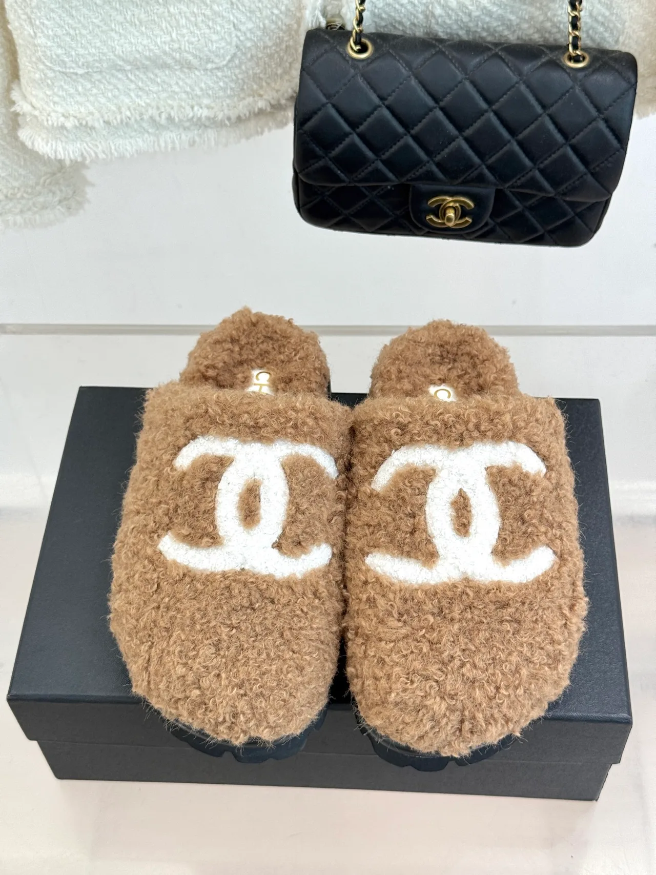 Chanel Denim Slippers in Tan · view 4