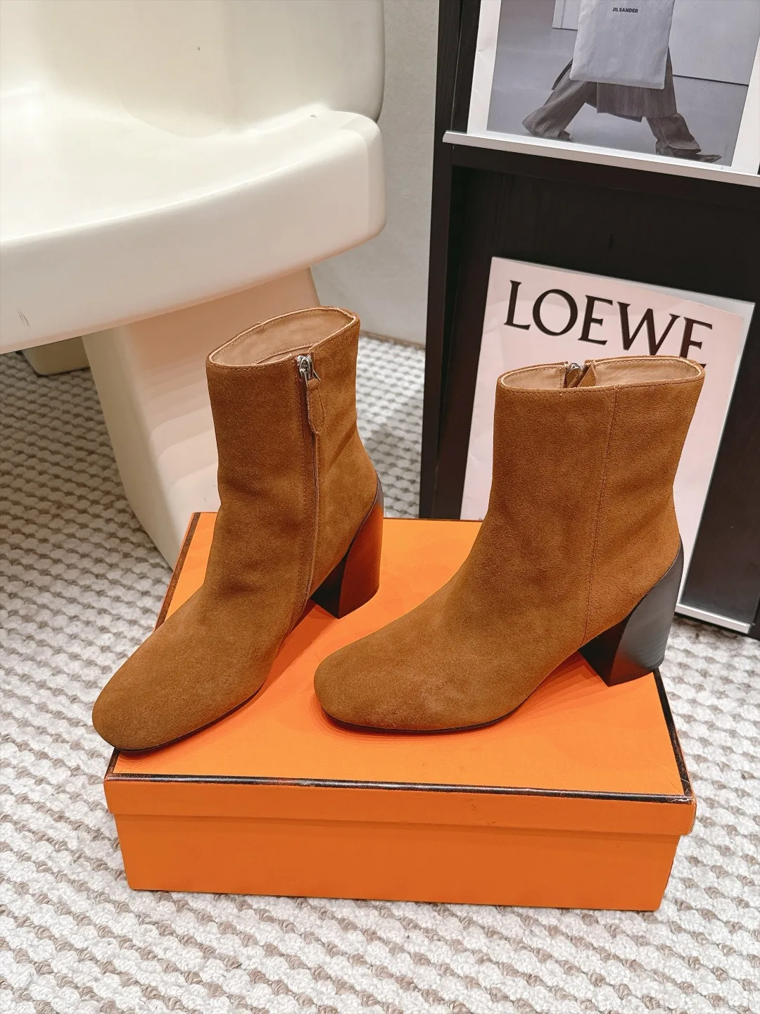Loewe Suede-Look Ankle Boots in Brown · view 4