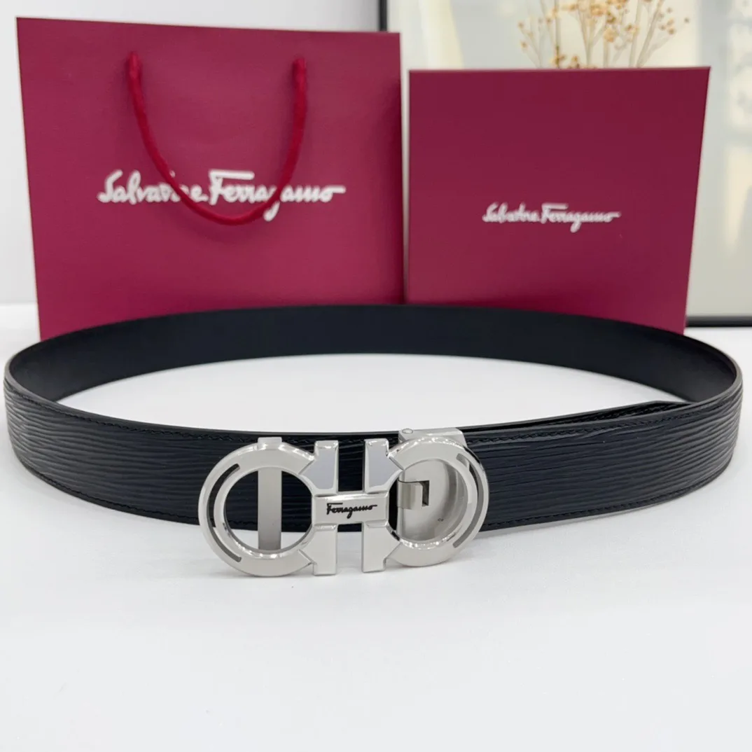 Ferragamo Calfskin Glossy Belt in Black · view 1