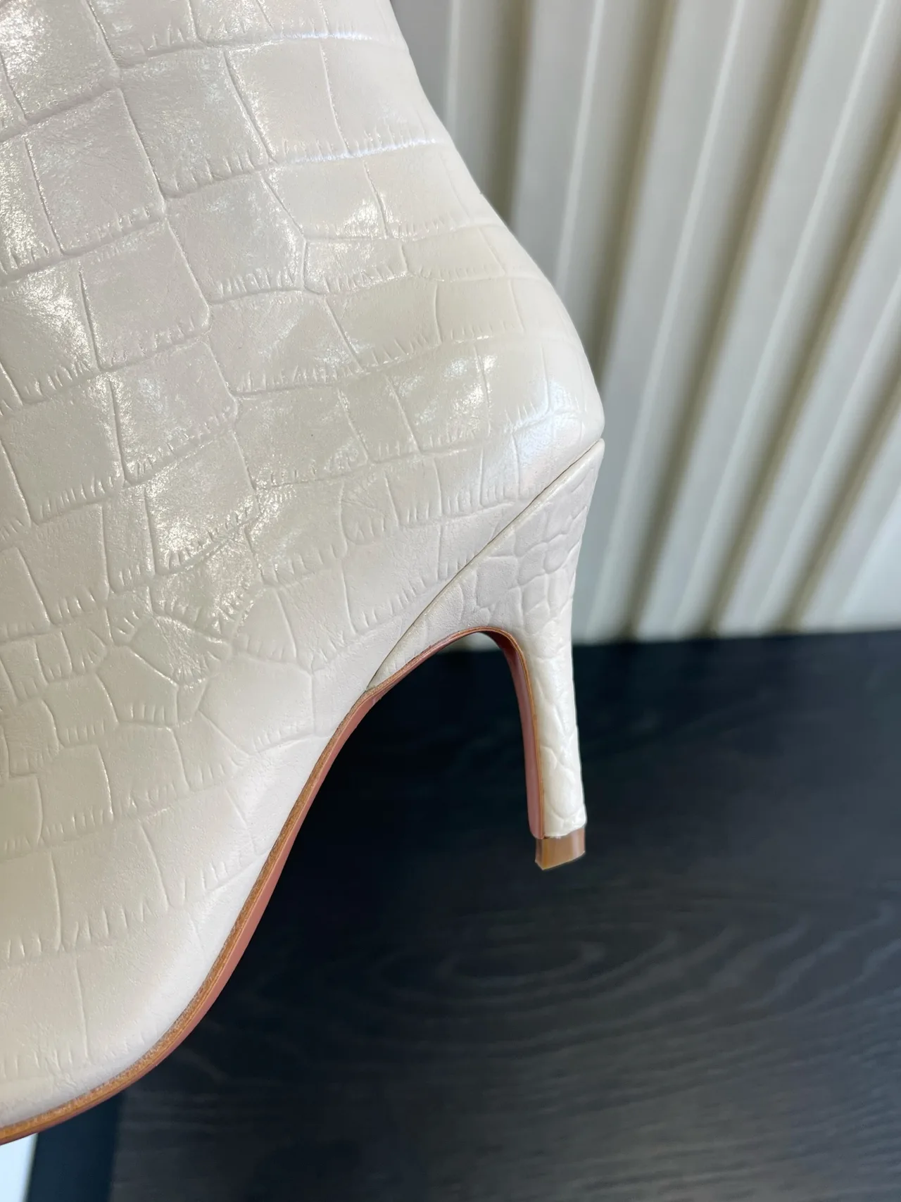 Amina Muaddi Cowhide Knee-High Boots in Cream · view 8