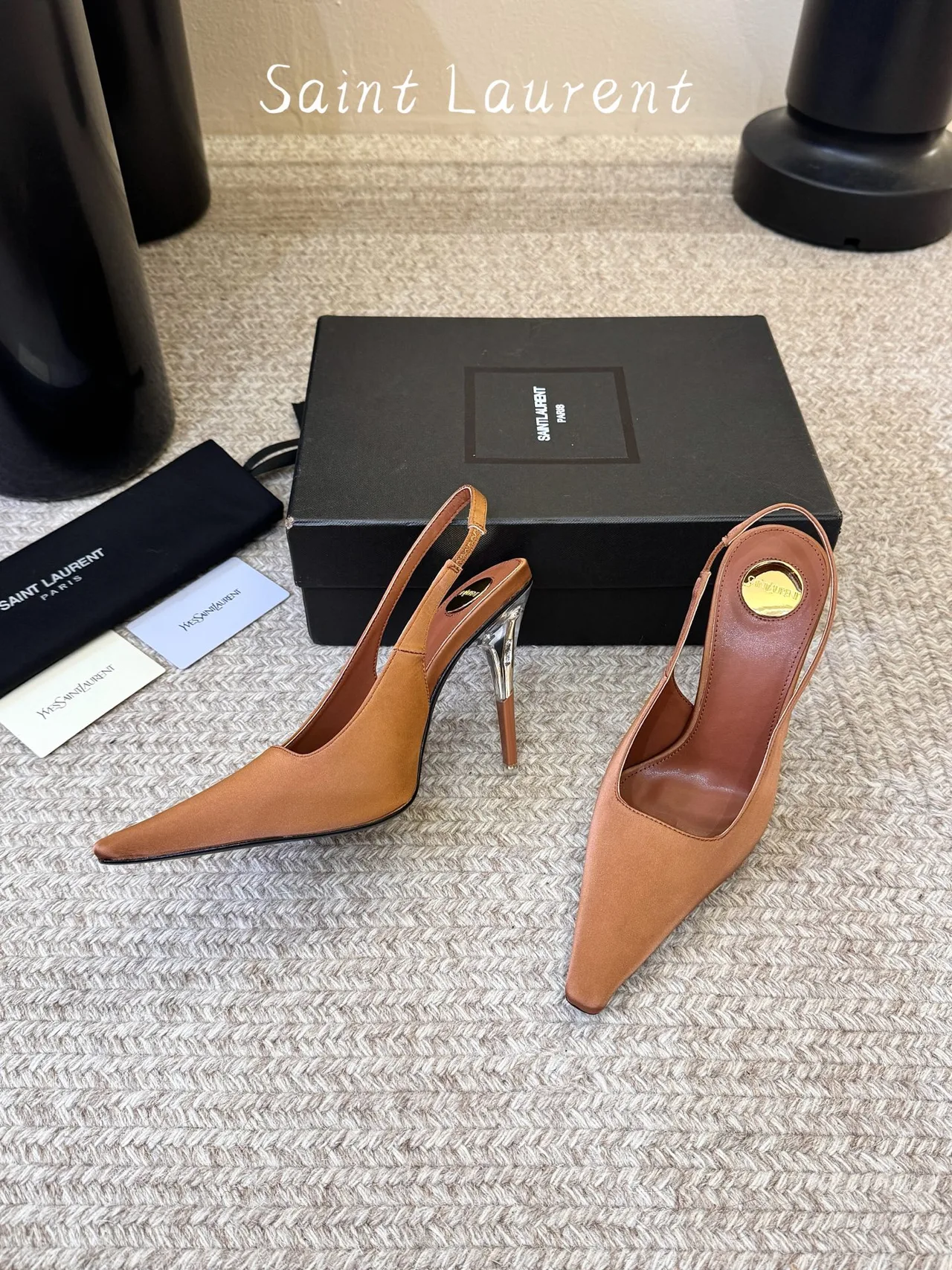 Saint Laurent Smooth Pointed-Toe Pointed Slingback Pumps in Brown · view 5