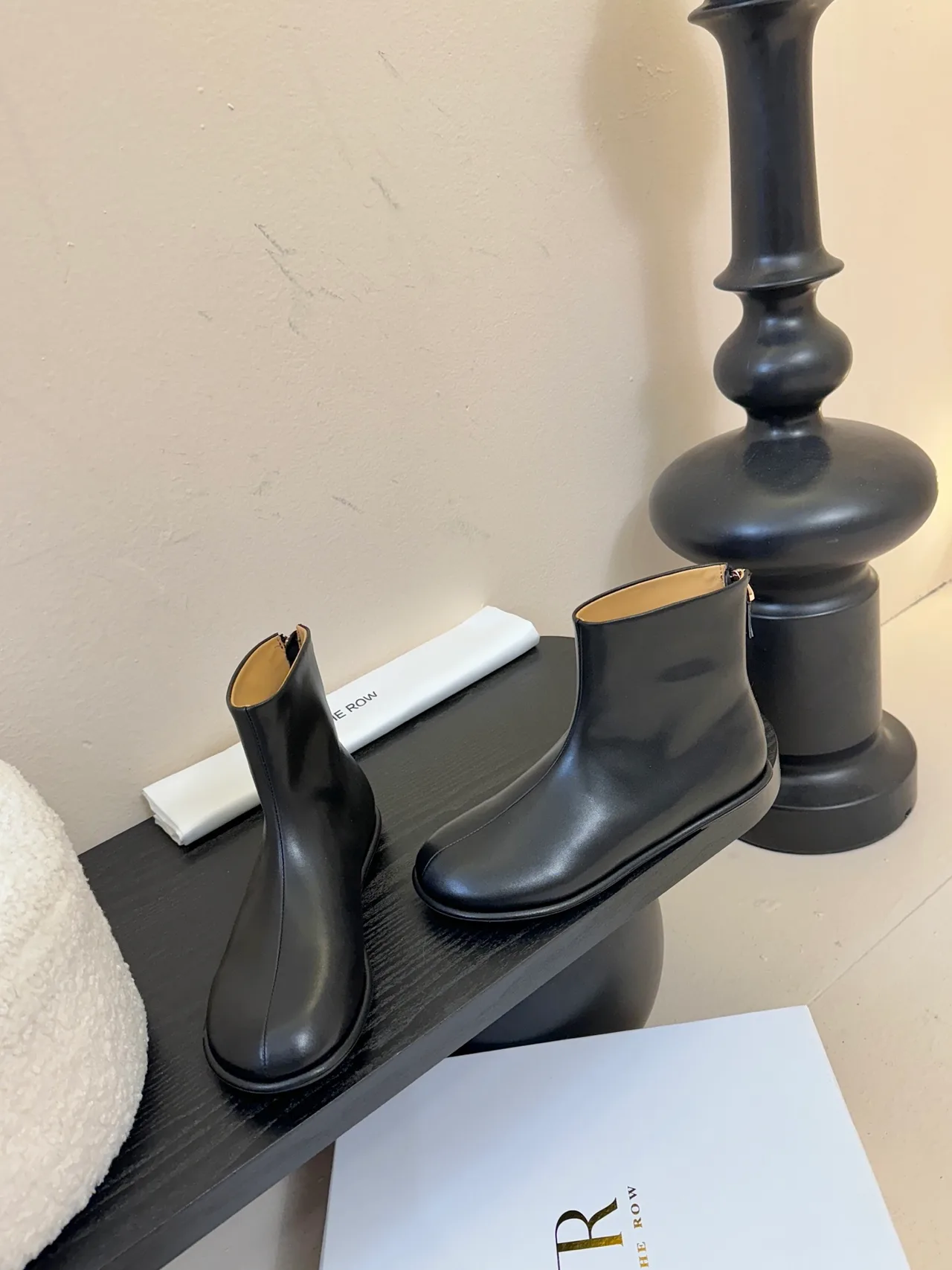 The Row Cowhide Glossy Round-Toe Ankle Boots in Black · view 3