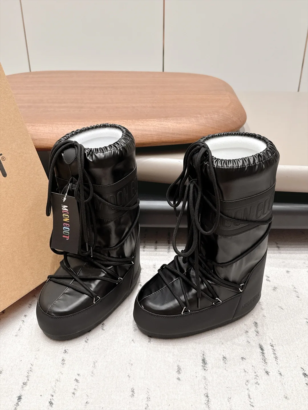 Moon Boot Lace-Up Snow Boots in Black · view 1