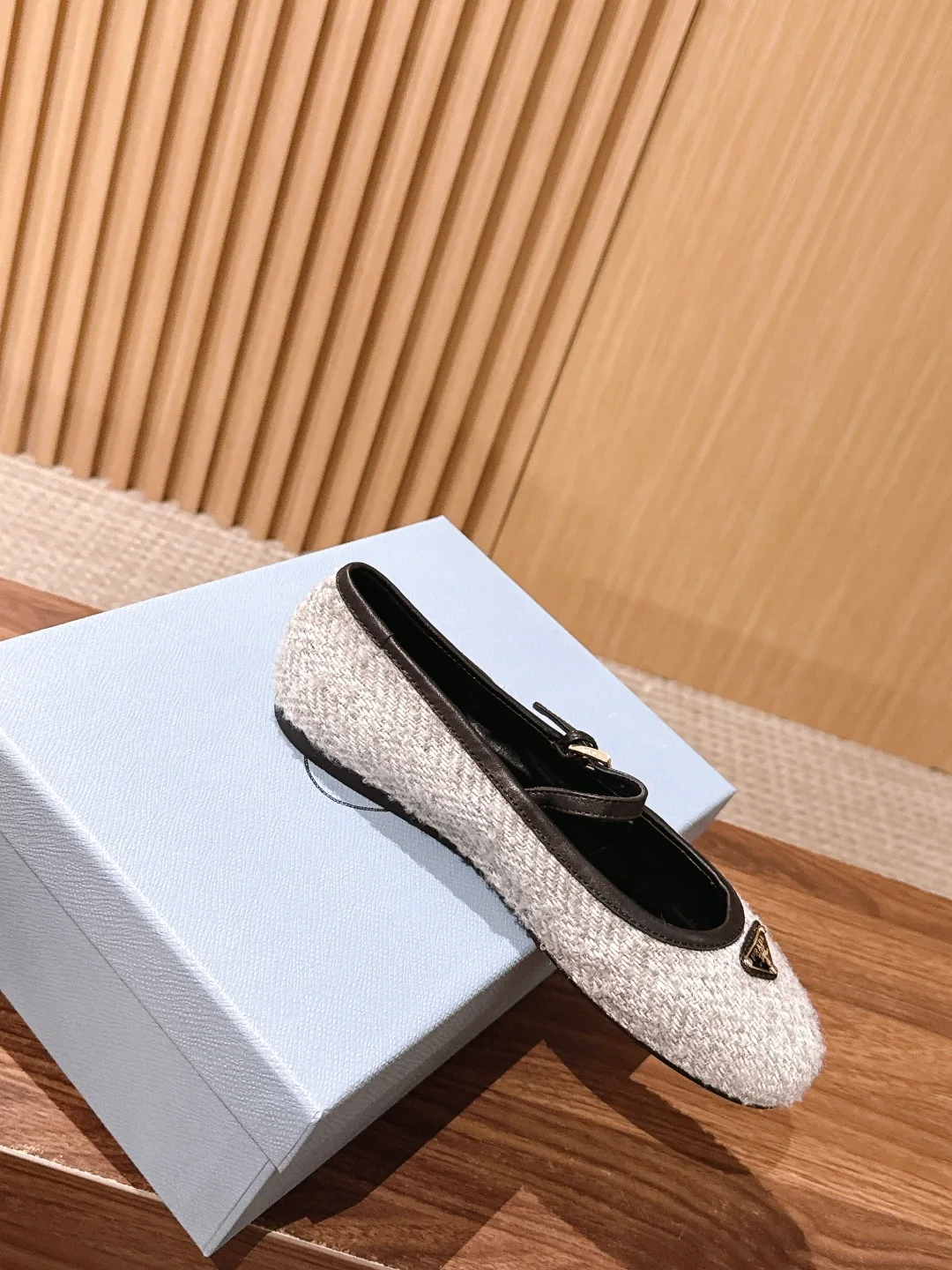 Prada Smooth Flats in Grey · view 4